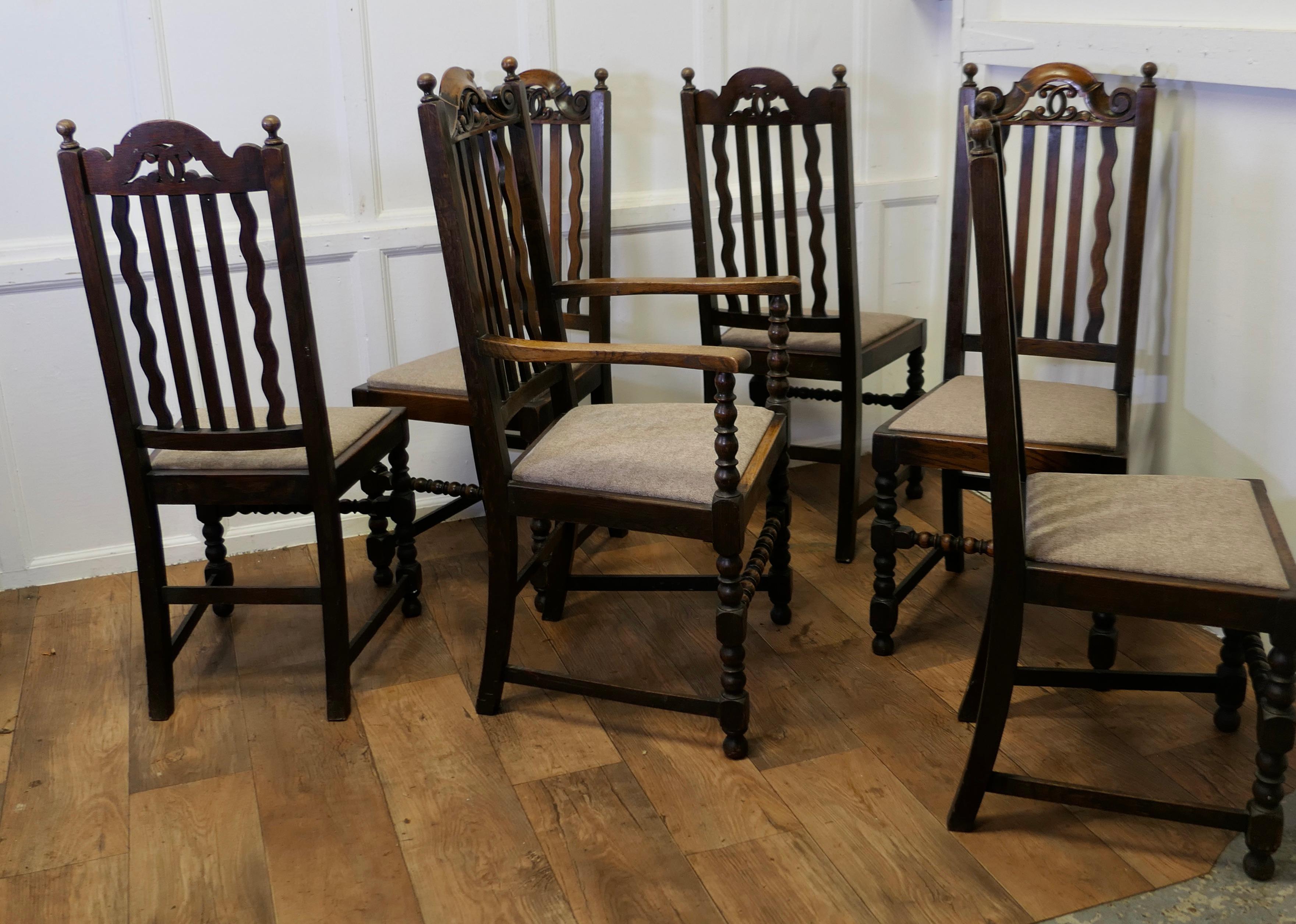 Chêne Ensemble de 6 chaises de salle à manger en chêne de style maison de campagne du 19e siècle     en vente