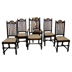 Ensemble de 6 chaises de salle à manger en chêne de style maison de campagne du 19e siècle    