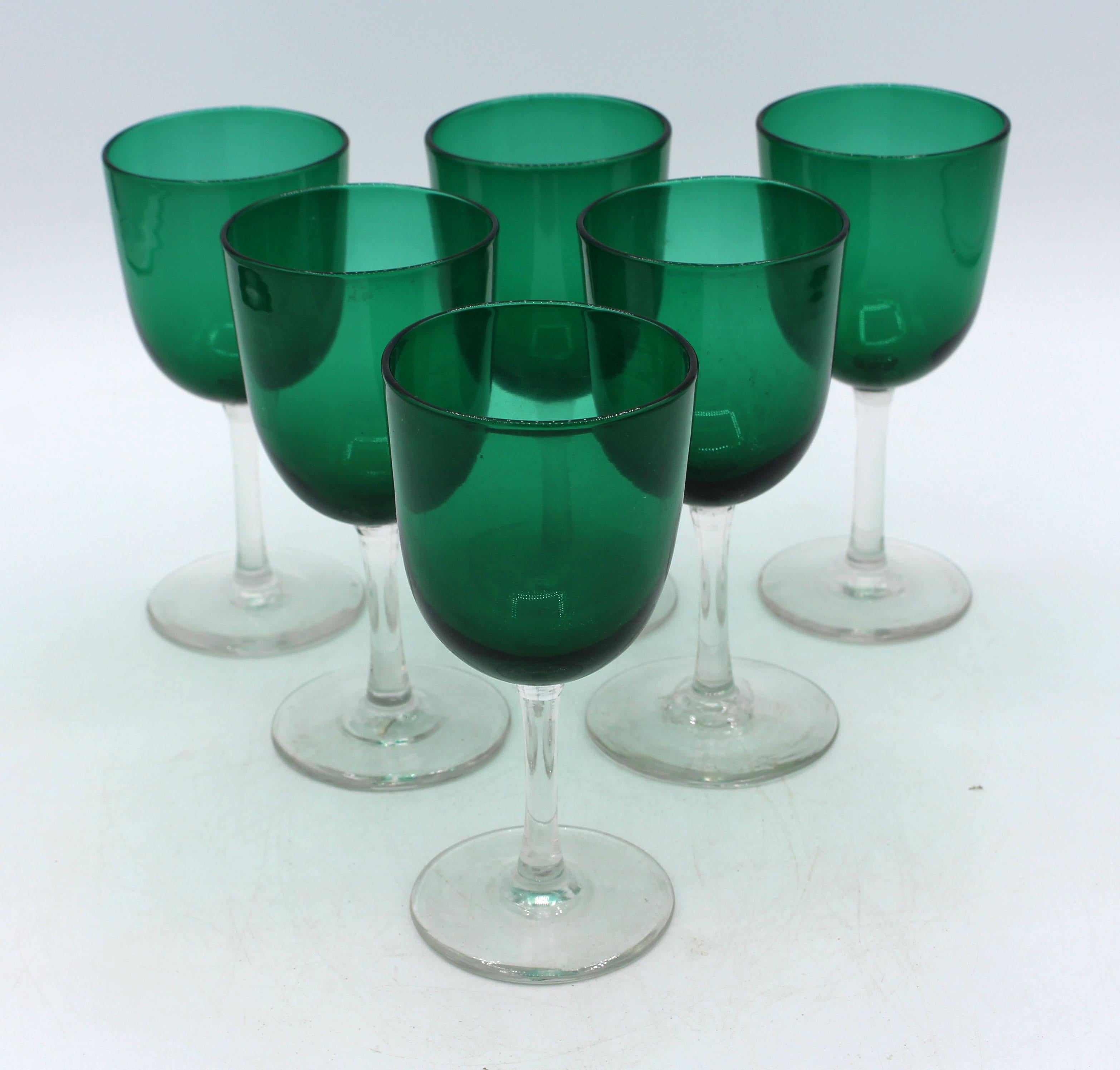 Anglais Ensemble de 6 verres à vin anglais Bristol en verre vert du 19ème siècle en vente