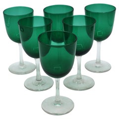 Set of 6 19th Century English Bristol Green Glass Wine Glasses