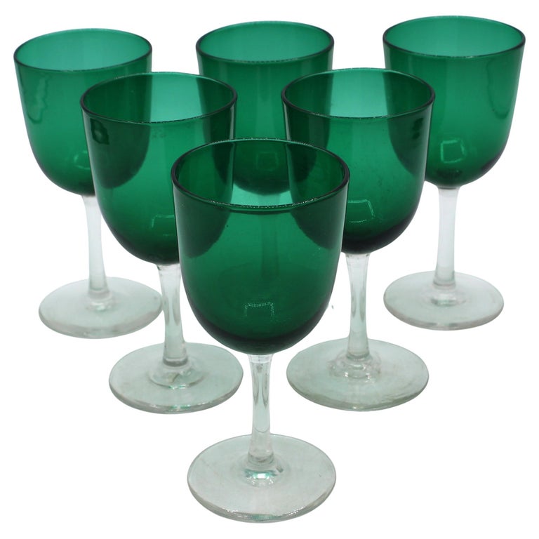 Set of 6 19th Century English Bristol Green Glass Wine Glasses at 1stDibs