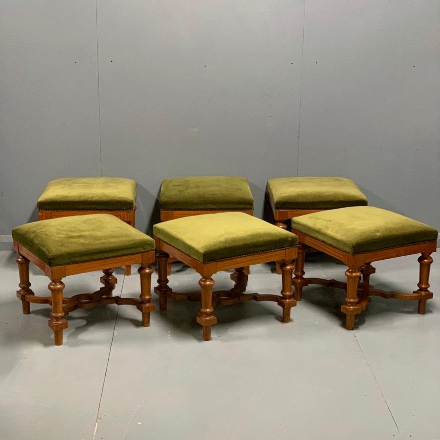 Fantastically rare to find a set of six of these beautiful solid satinwood stools together, circa 1880 and in super condition.
They can be used individually, as a set together to make up a large centre stool coffee table, perhaps as two sets of