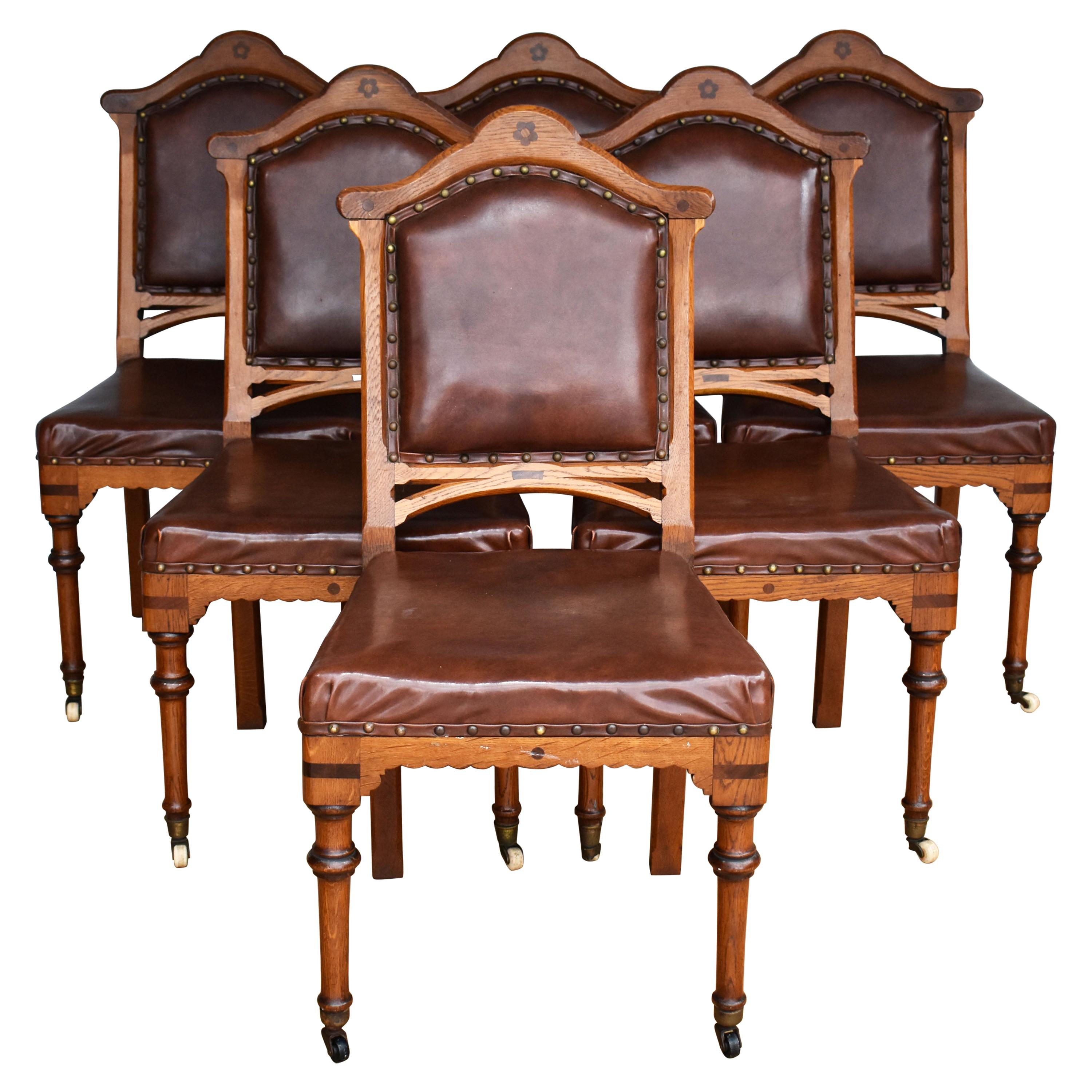 Set of 6 19th Century English Victorian Oak Dining Chairs