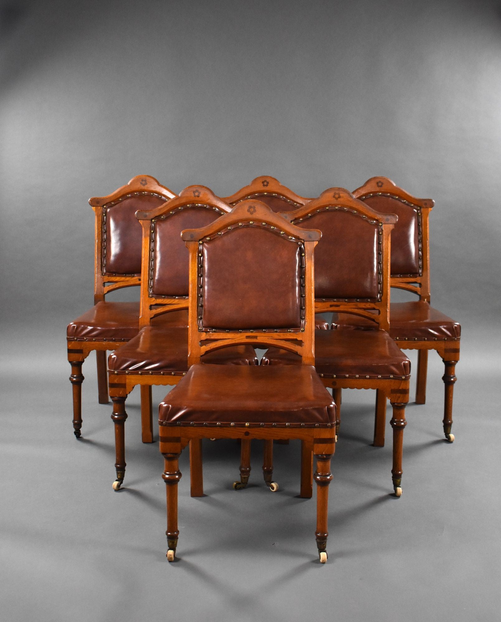 Set of 6 19th Century English Victorian Oak Dining Chairs