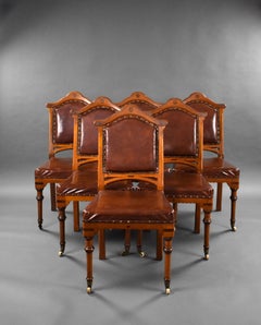 Antique Set of 6 19th Century English Victorian Oak Dining Chairs