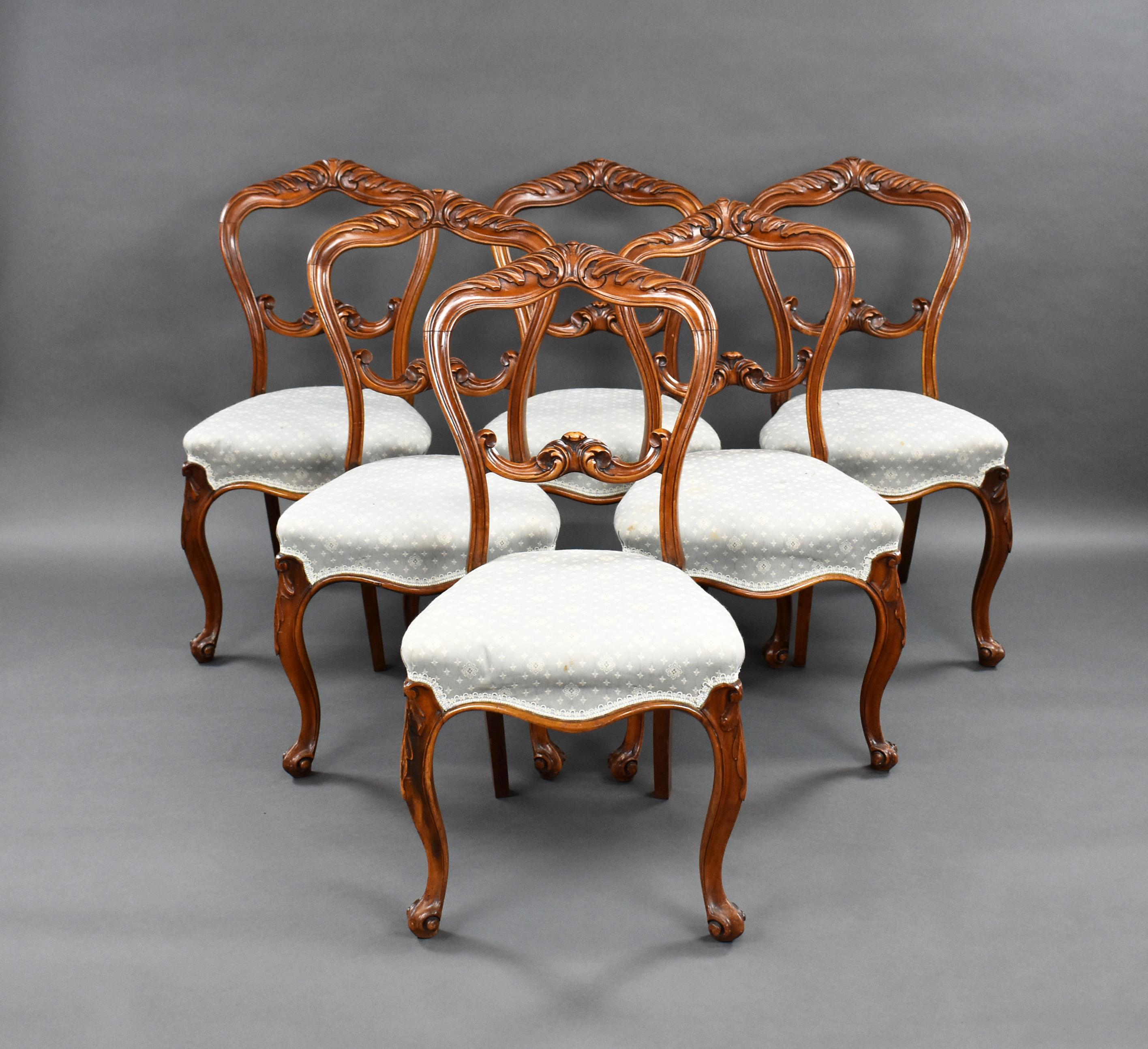 Set of 6 19th Century English Victorian Walnut Dining Chairs For Sale