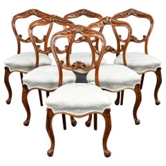 Set of 6 19th Century English Victorian Walnut Dining Chairs