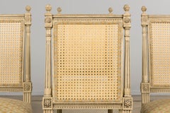 Set of Six 19th Century French Louis XVI Painted Cane Back Dining Chairs
