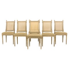 Set of Six 19th Century French Louis XVI Painted Cane Back Dining Chairs