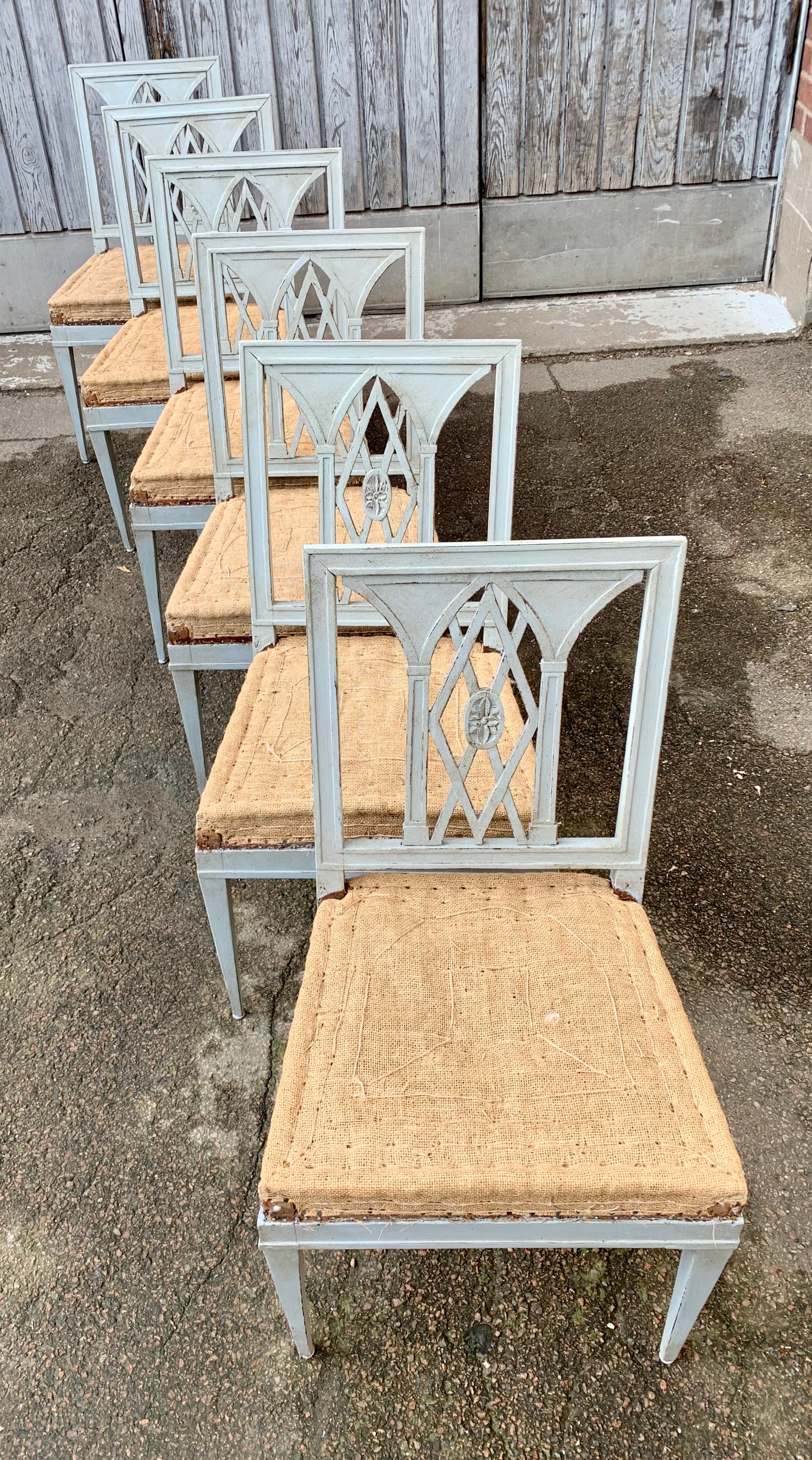 Set of 6 19th Century Grey Painted Dining Chairs 1