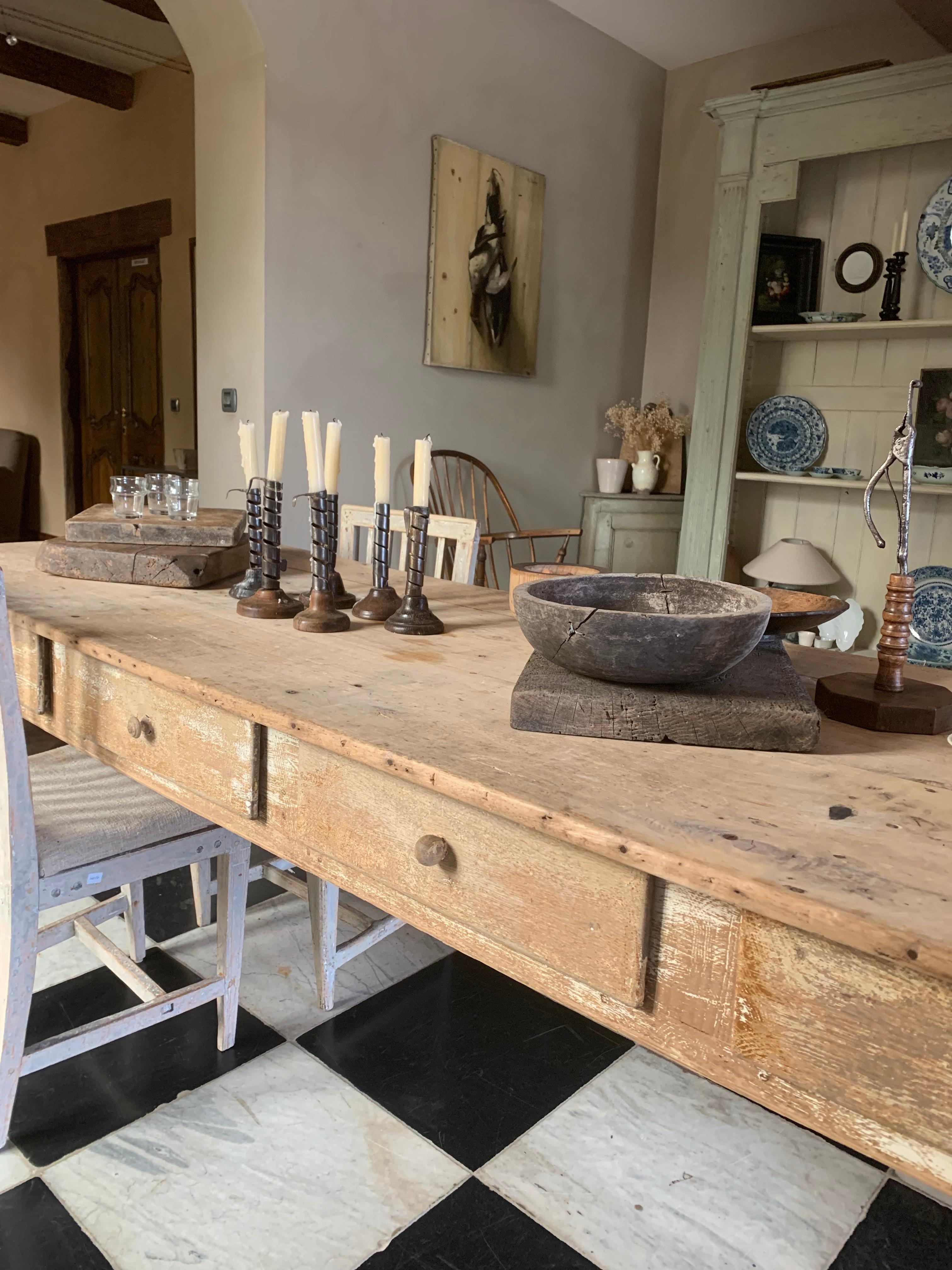 French Set of 6 19th Century Iron and Wood Candlestick Holders