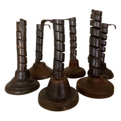 Set of 6 19th Century Iron and Wood Candlestick Holders