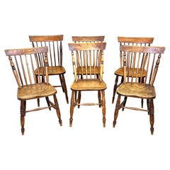 Antique Set of 6 19th Century Kitchen Windsor Chairs