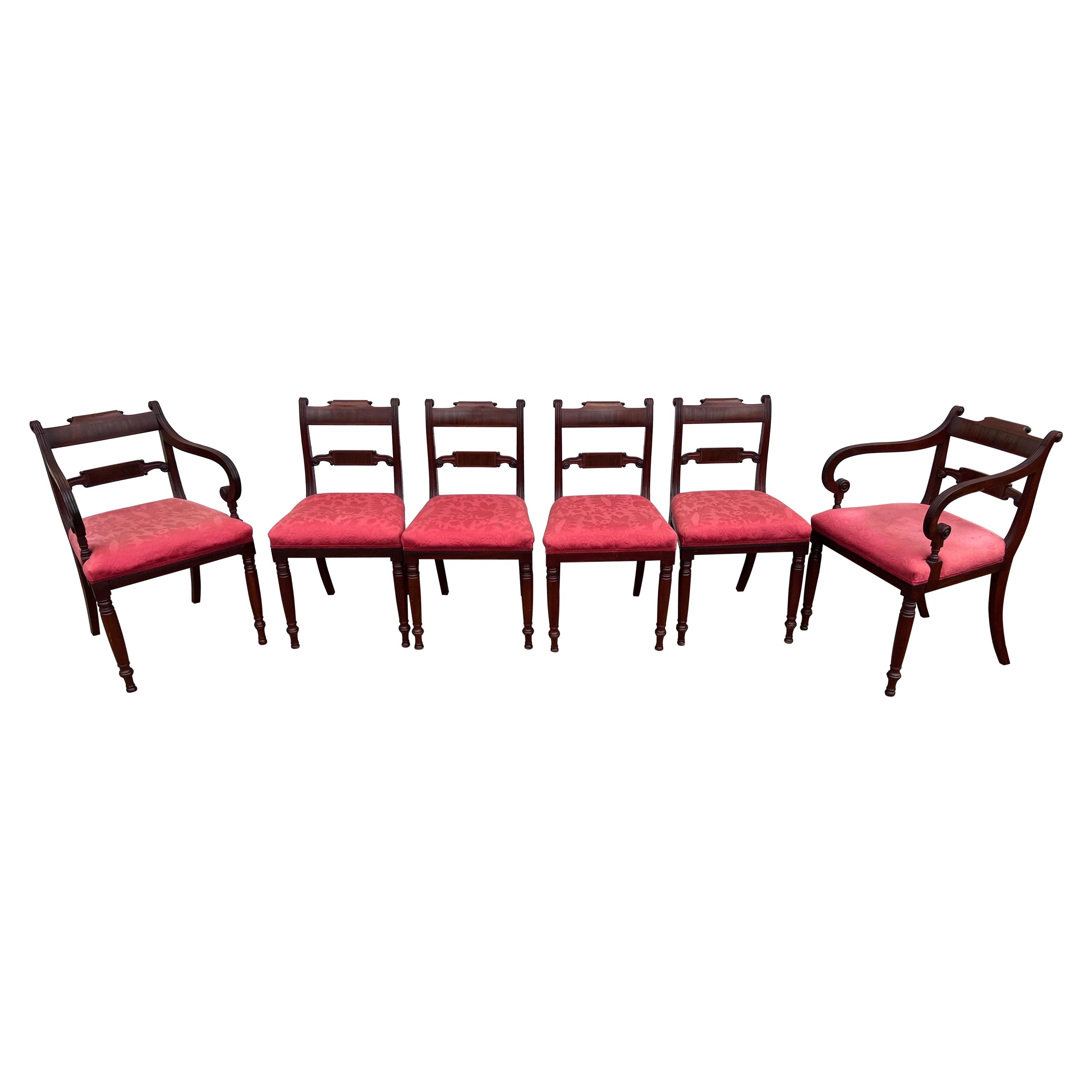 Juego de 6 sillas de comedor inglesas de caoba de la Regencia del siglo XIX