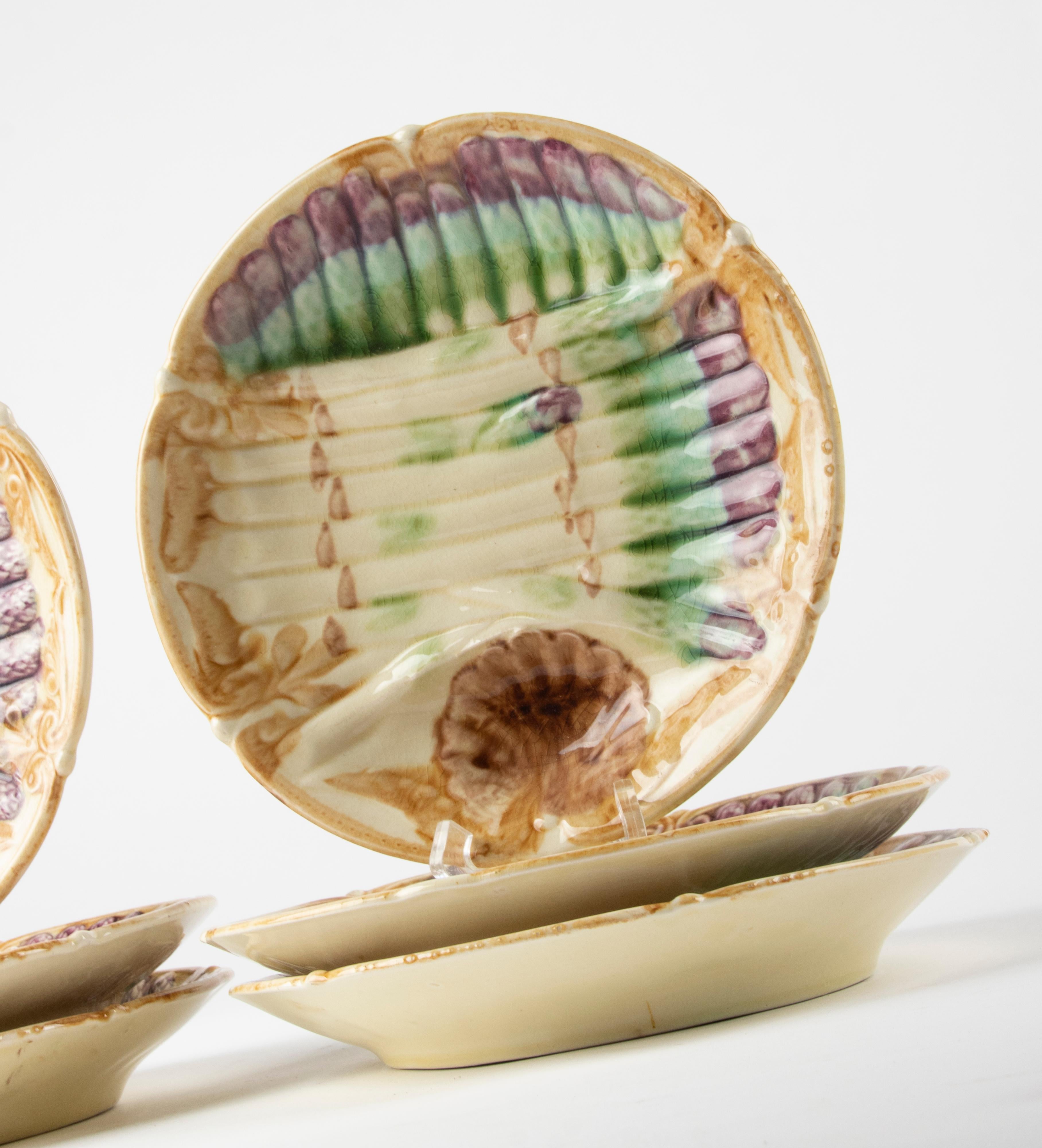 Set of 6 19th Century Majolica Asparagus Plates, Onnaing Faiencerie For Sale 6