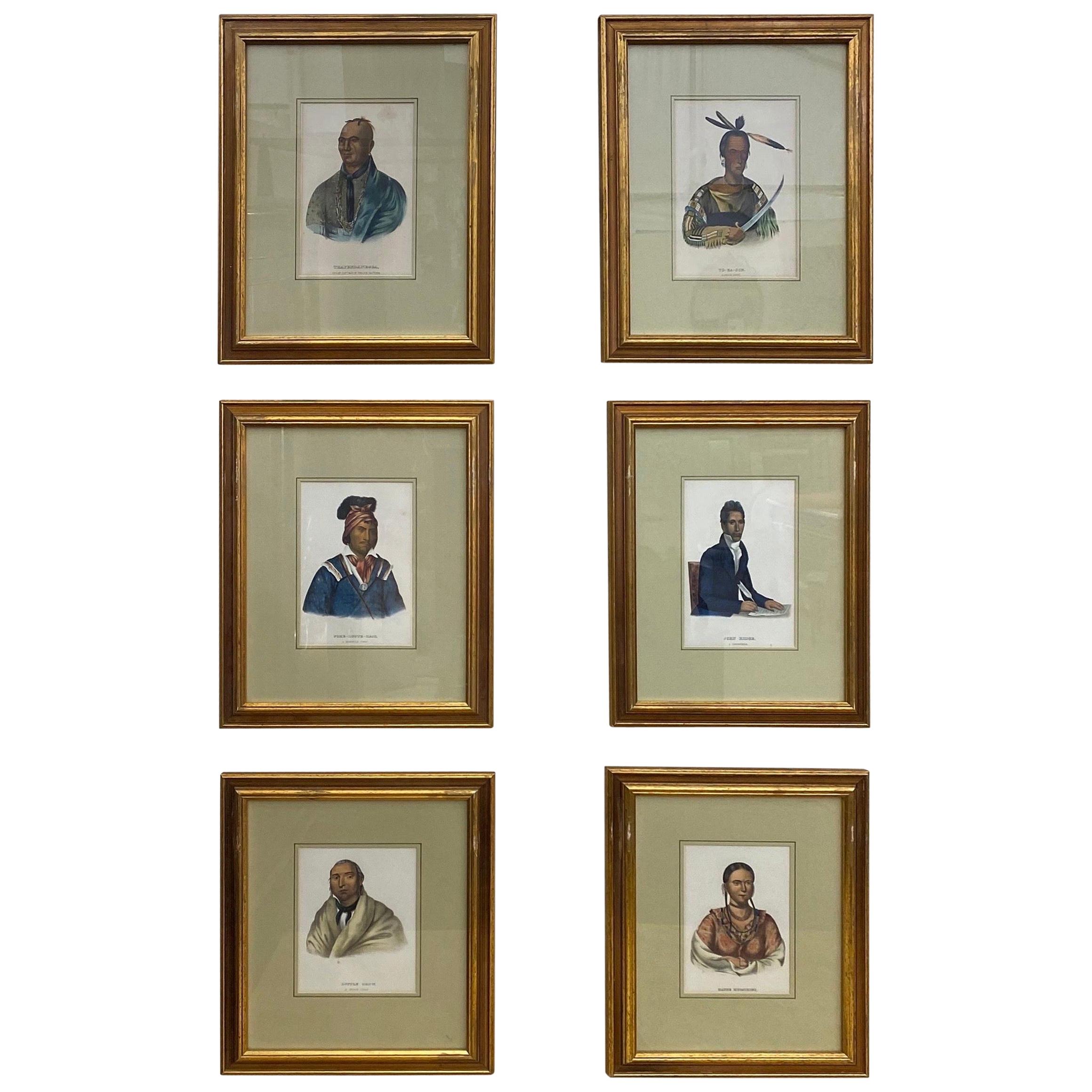 Set of 6 19th Century McKenney and Hall Portraits of Native Americans