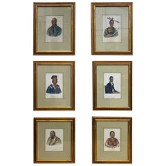 Antique Set of 6 19th Century McKenney and Hall Portraits of Native Americans