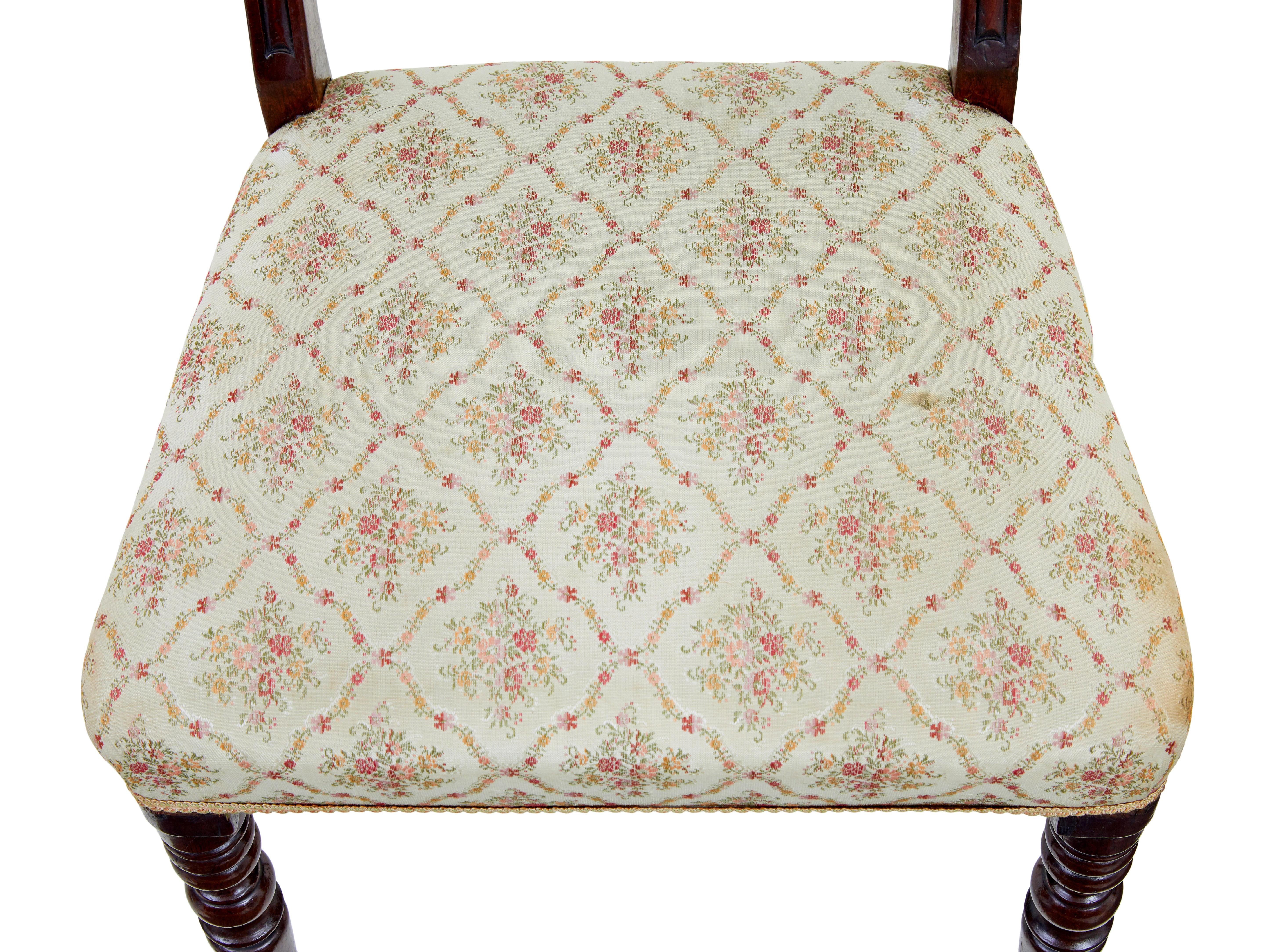 Fabric Set of 6 19th century Regency mahogany dining chairs For Sale