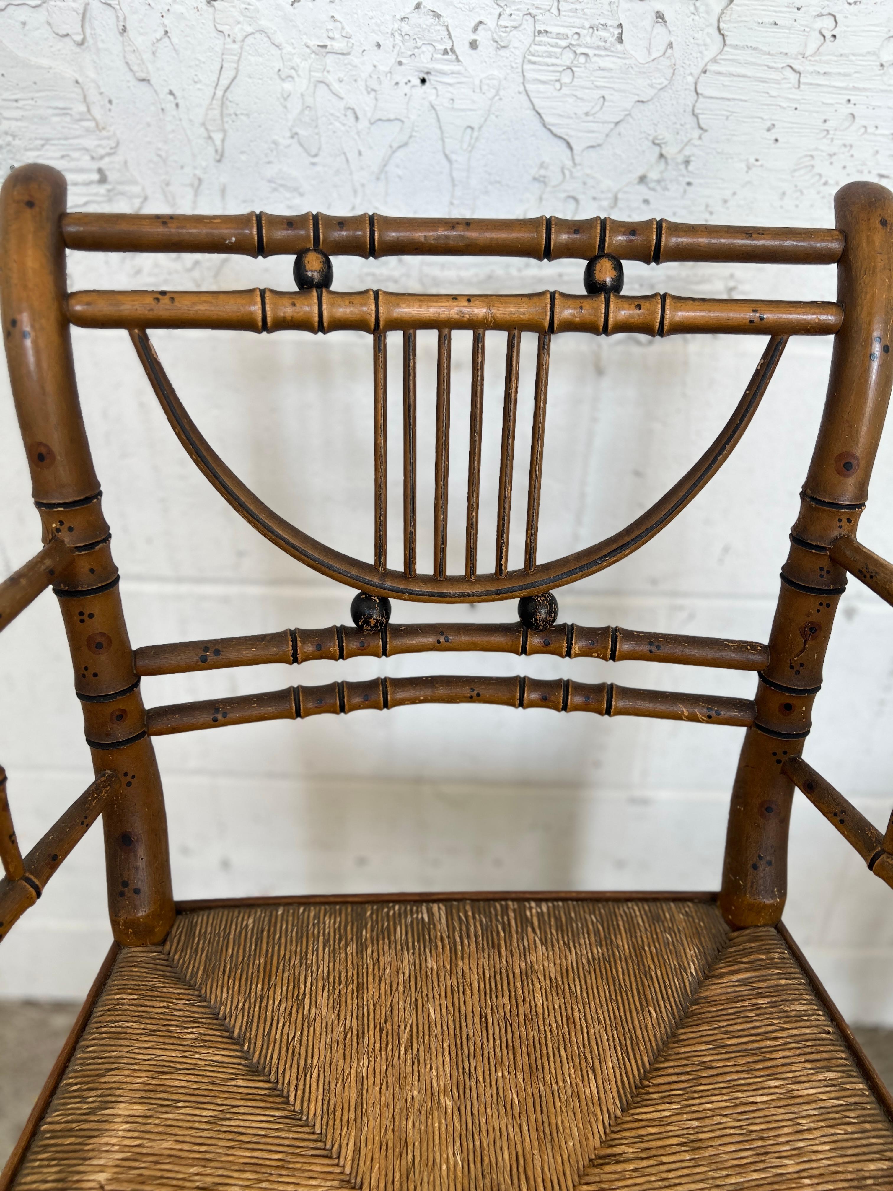 Set of 6, 19th Century Simulated Bamboo Original Paint Primitive Dining Chairs 5