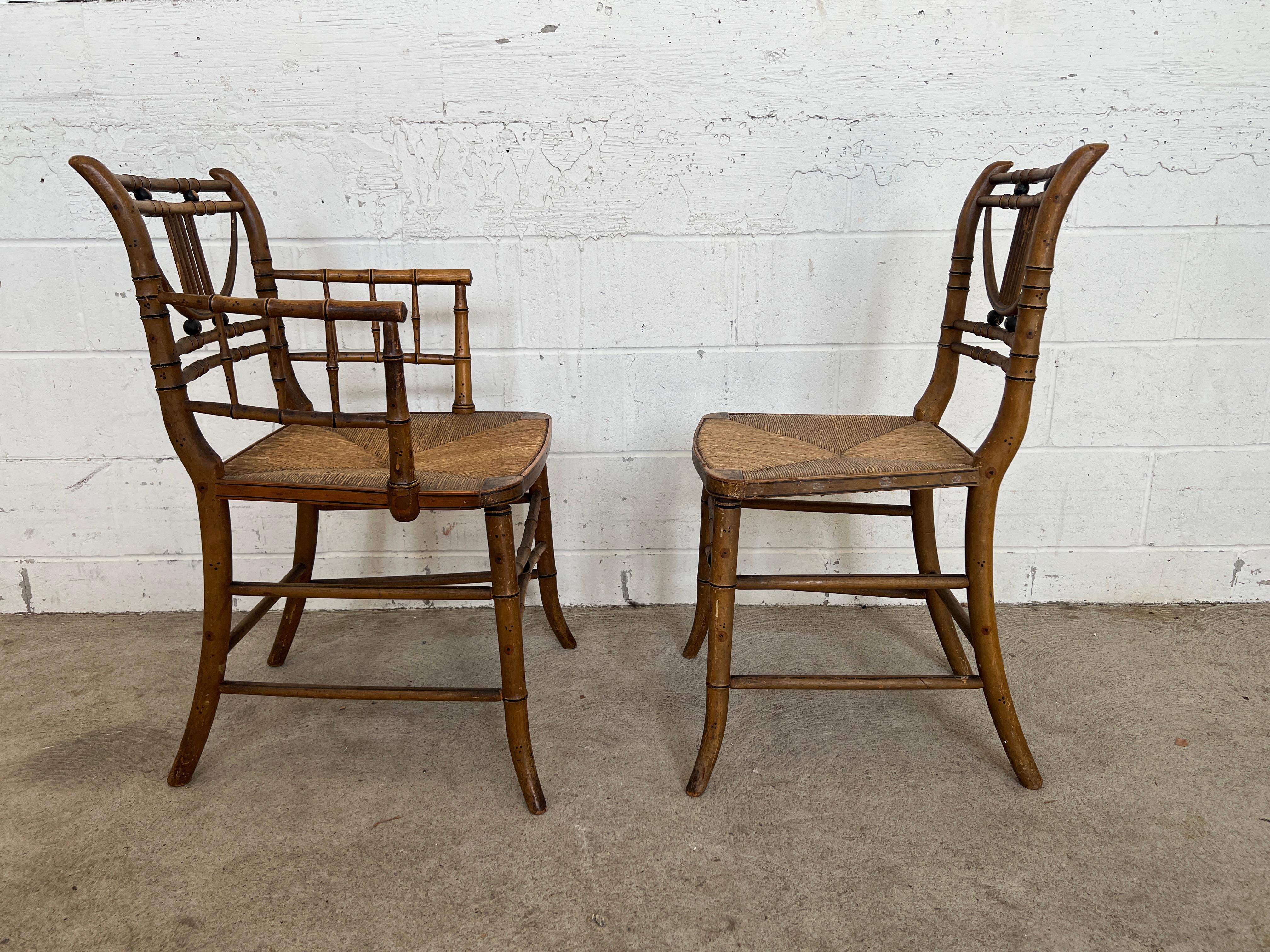 Set of 6, 19th Century Simulated Bamboo Original Paint Primitive Dining Chairs 6