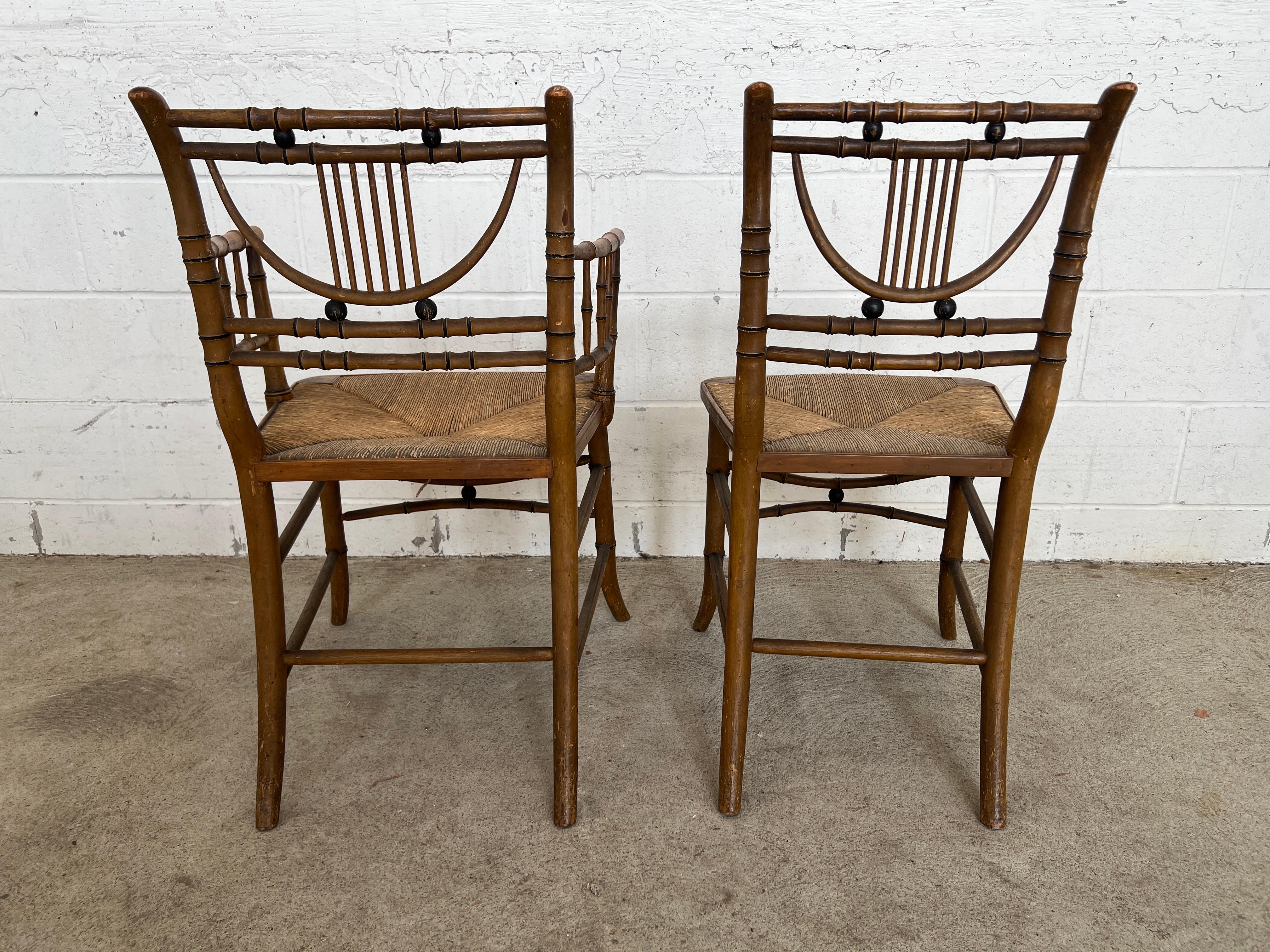 Set of 6, 19th Century Simulated Bamboo Original Paint Primitive Dining Chairs 7