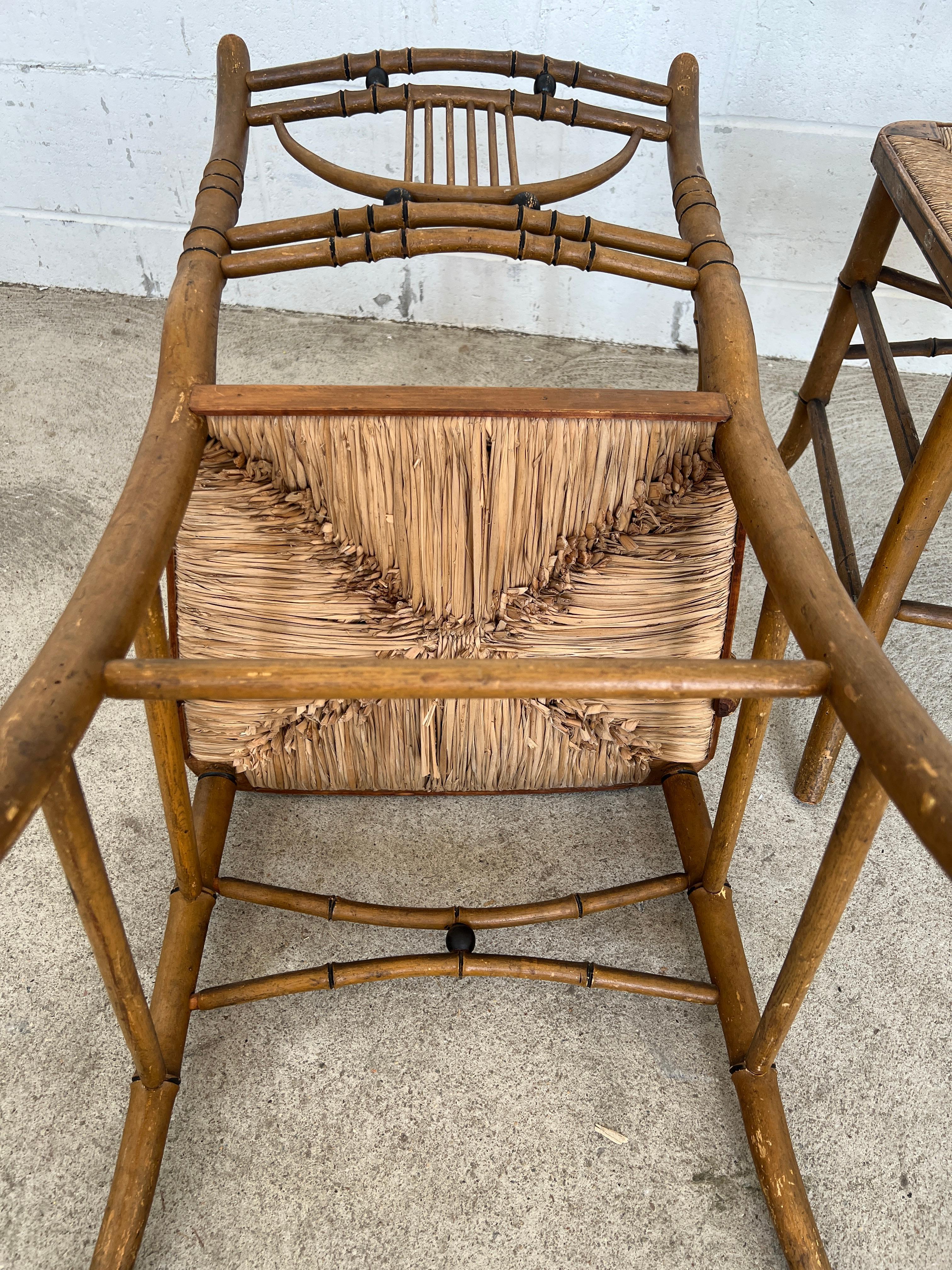 Set of 6, 19th Century Simulated Bamboo Original Paint Primitive Dining Chairs 8