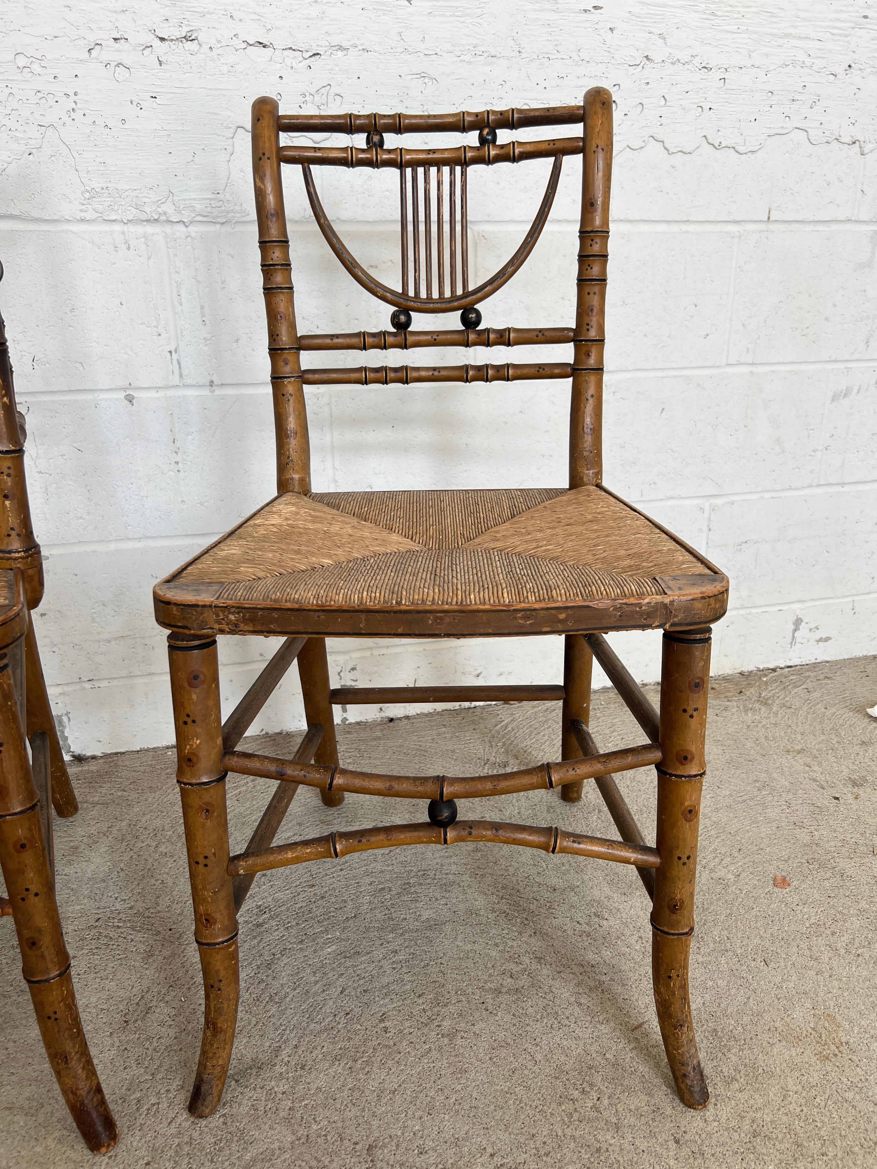 Set of 6, 19th Century Simulated Bamboo Original Paint Primitive Dining Chairs In Good Condition In Atlanta, GA