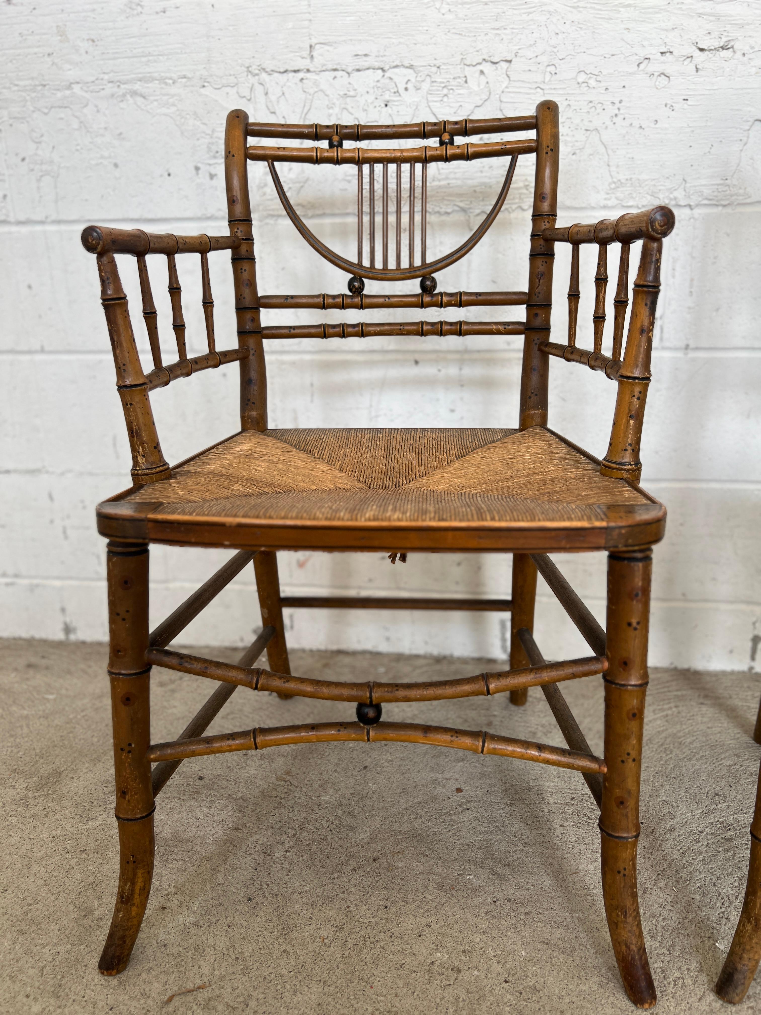 Faux Bamboo Set of 6, 19th Century Simulated Bamboo Original Paint Primitive Dining Chairs