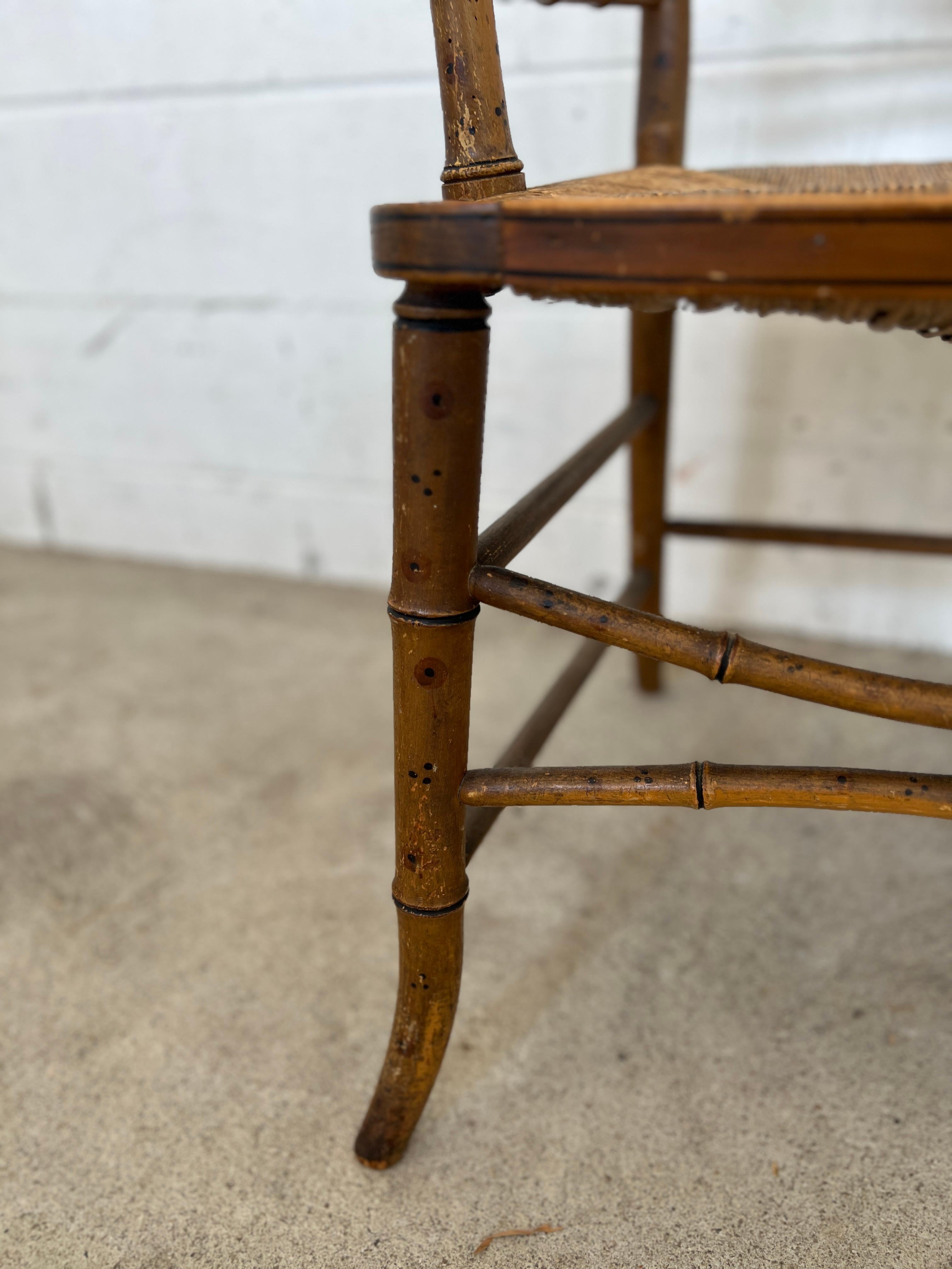 Set of 6, 19th Century Simulated Bamboo Original Paint Primitive Dining Chairs 1