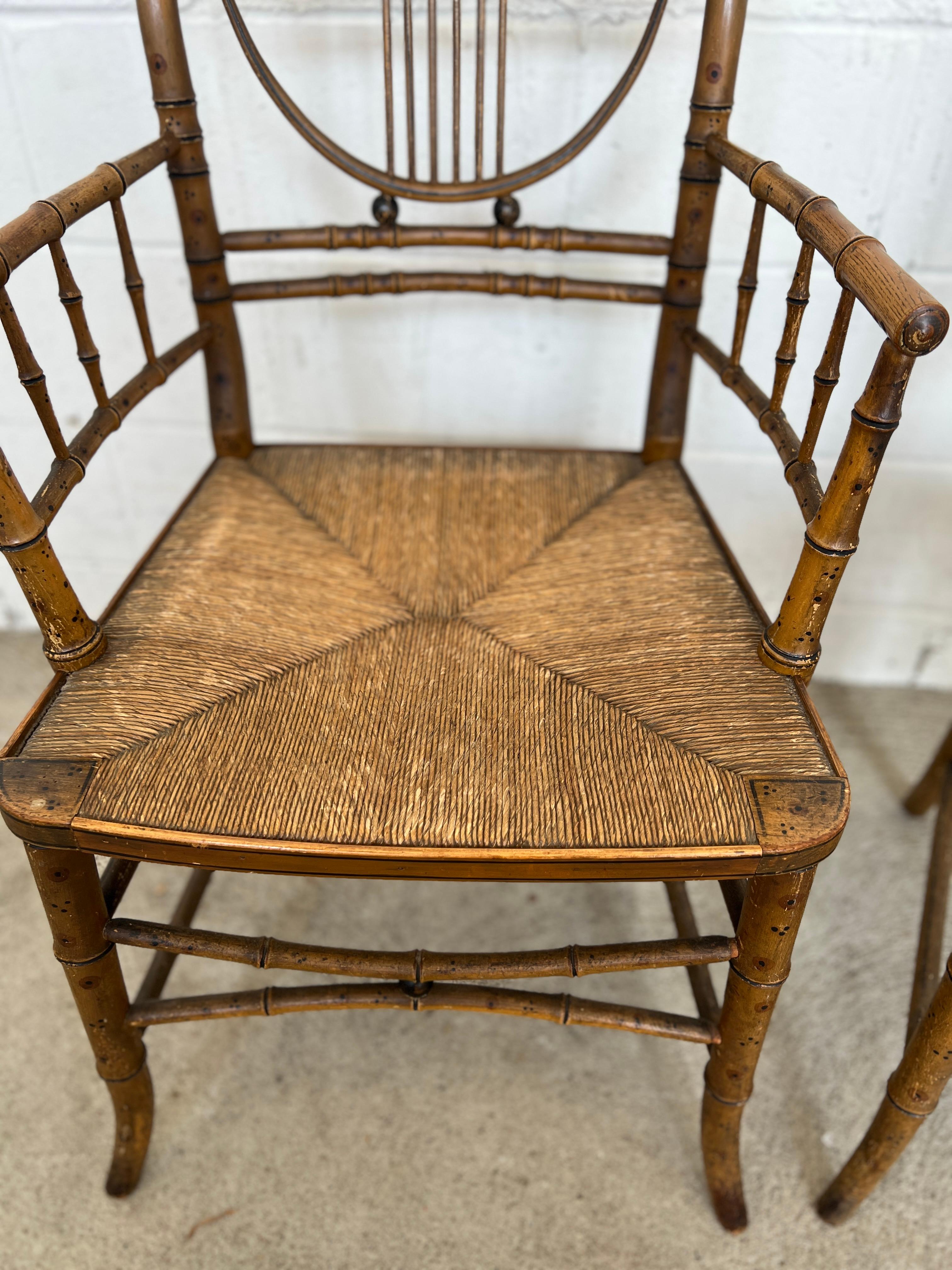 Set of 6, 19th Century Simulated Bamboo Original Paint Primitive Dining Chairs 2