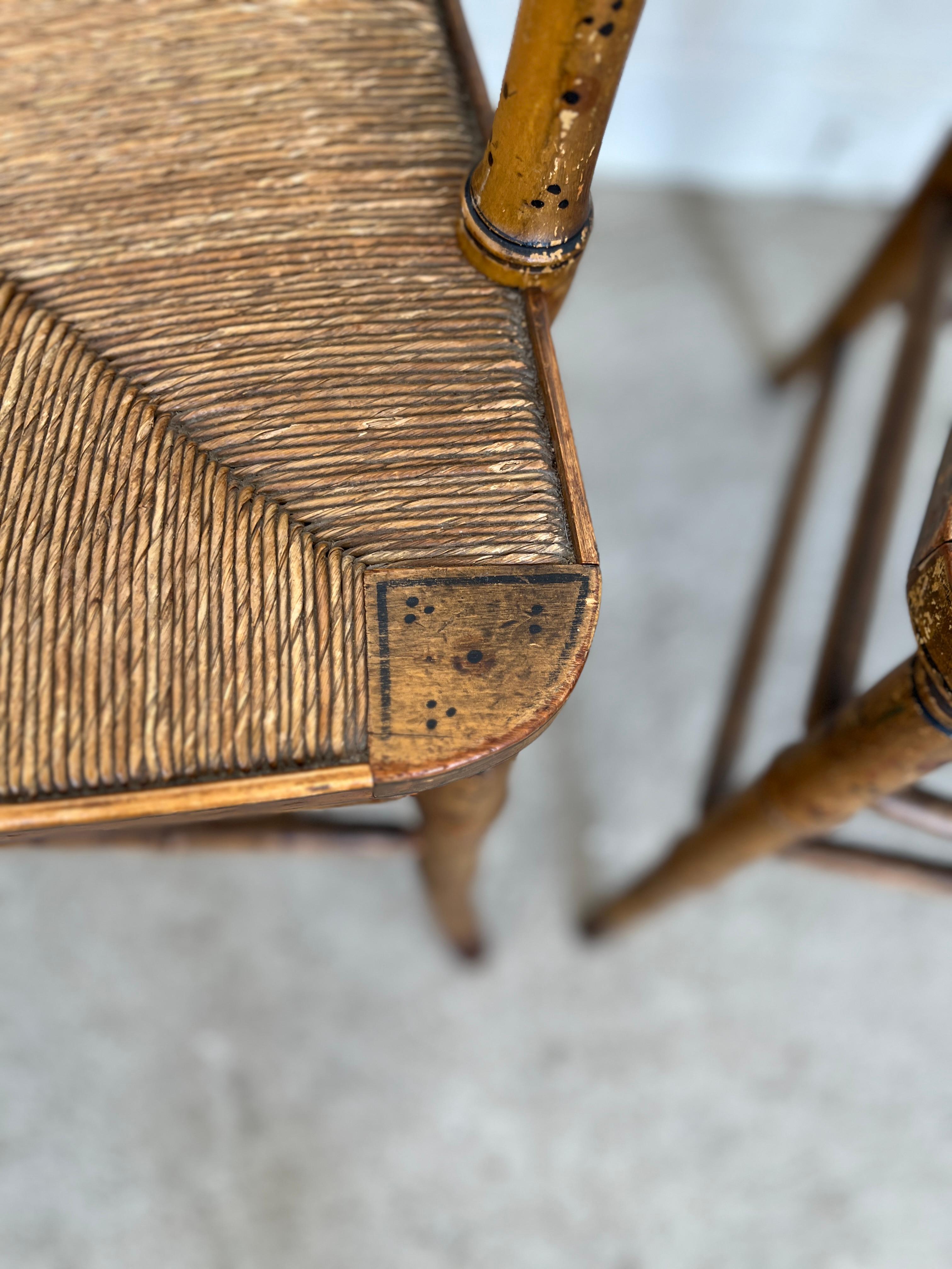 Set of 6, 19th Century Simulated Bamboo Original Paint Primitive Dining Chairs 3