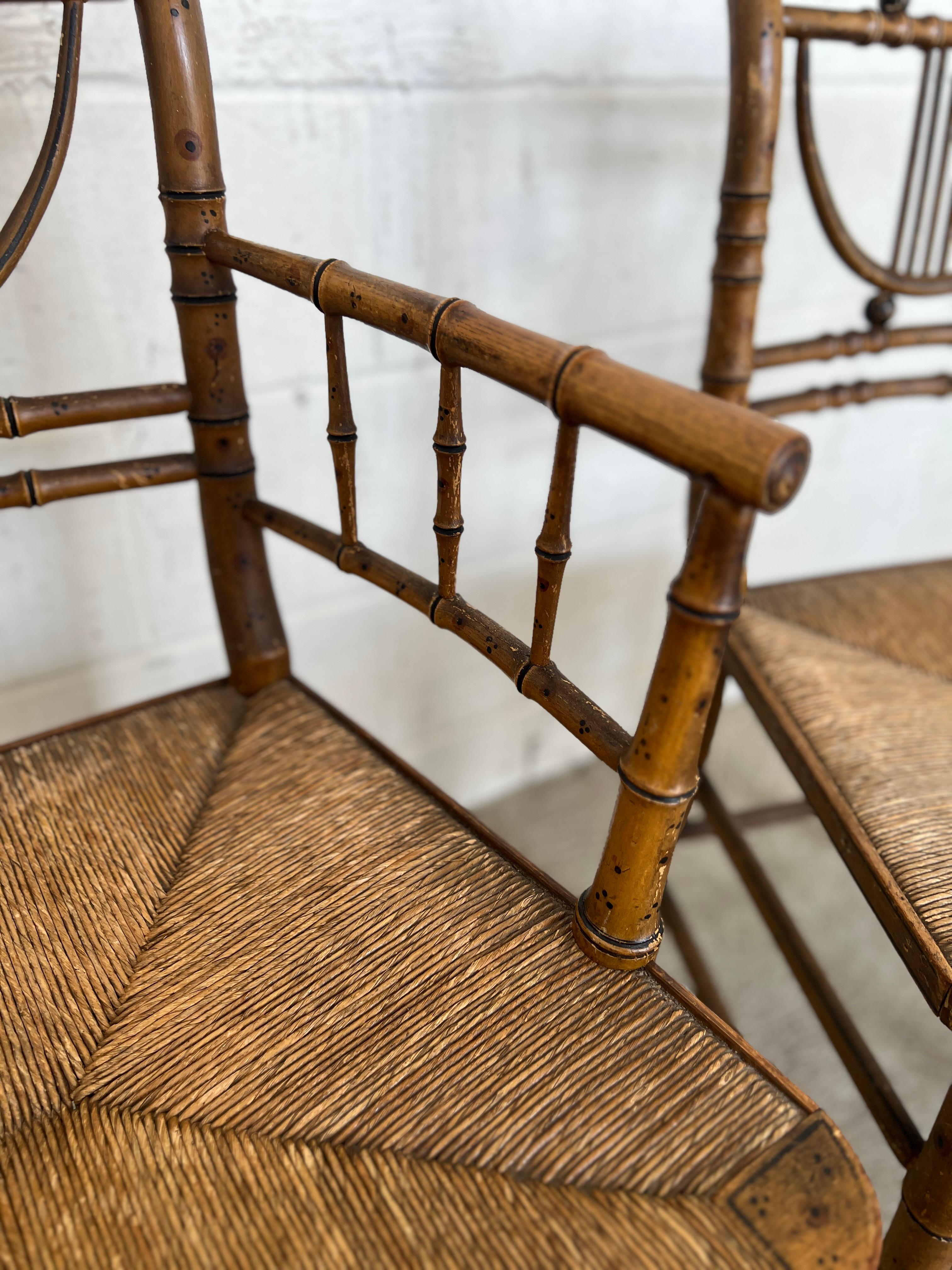 Set of 6, 19th Century Simulated Bamboo Original Paint Primitive Dining Chairs 4