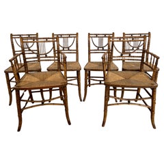 Set of 6, 19th Century Simulated Bamboo Original Paint Primitive Dining Chairs