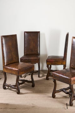 Set of 6 19th century Spanish leather dining chairs