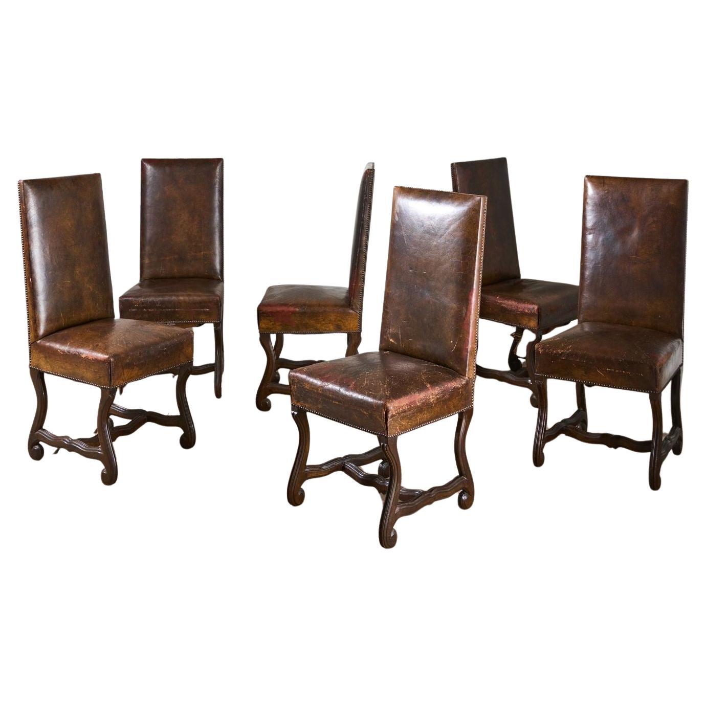 Set of 6 19th century Spanish leather dining chairs