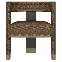 Set of 6 21st Century Brooklyn Dining Chair Black Walnut Linen Brass