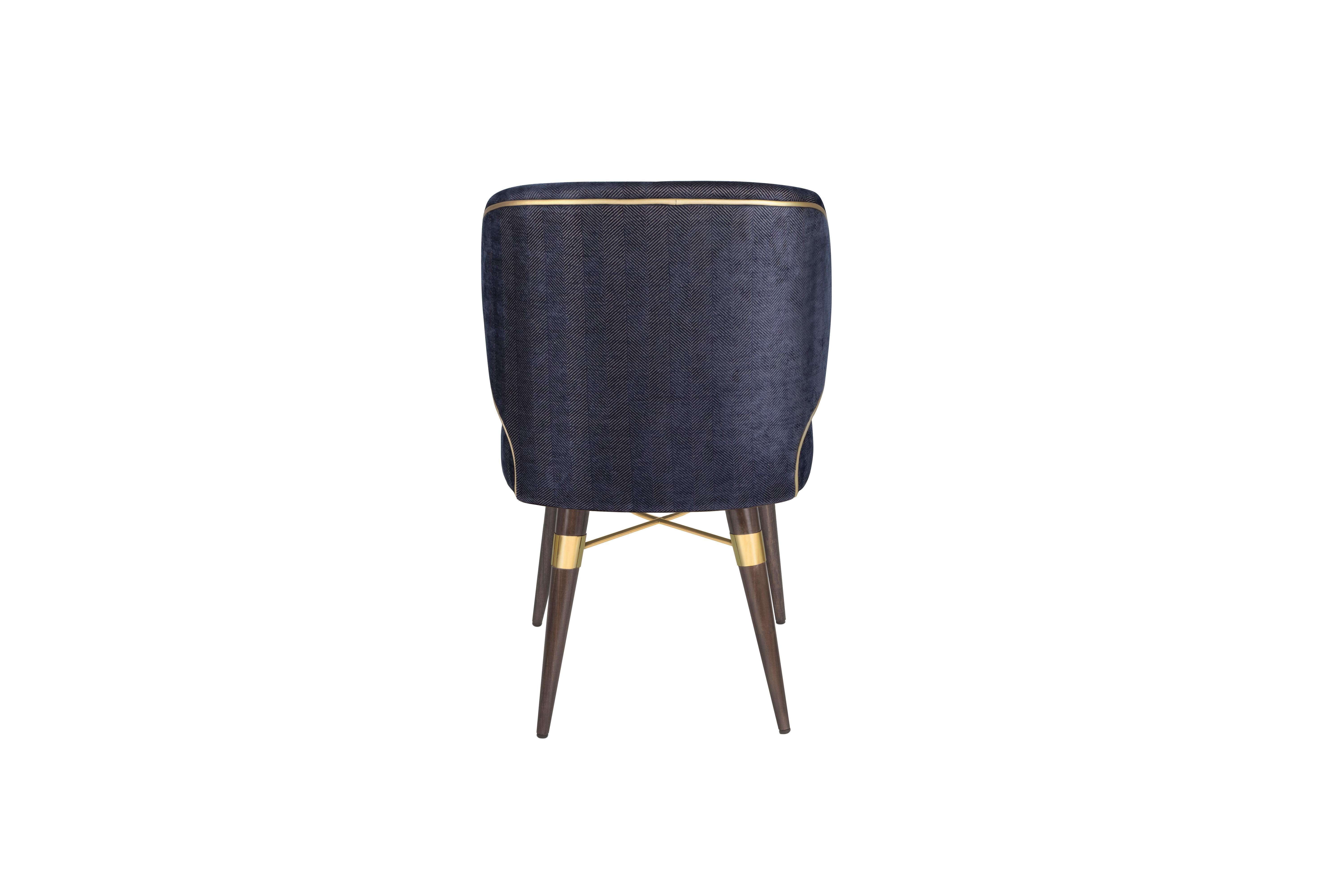 Set of 6 21st Century Jacquard Velvet Louis Dining Chair Brass Wood by Ottiu For Sale 6