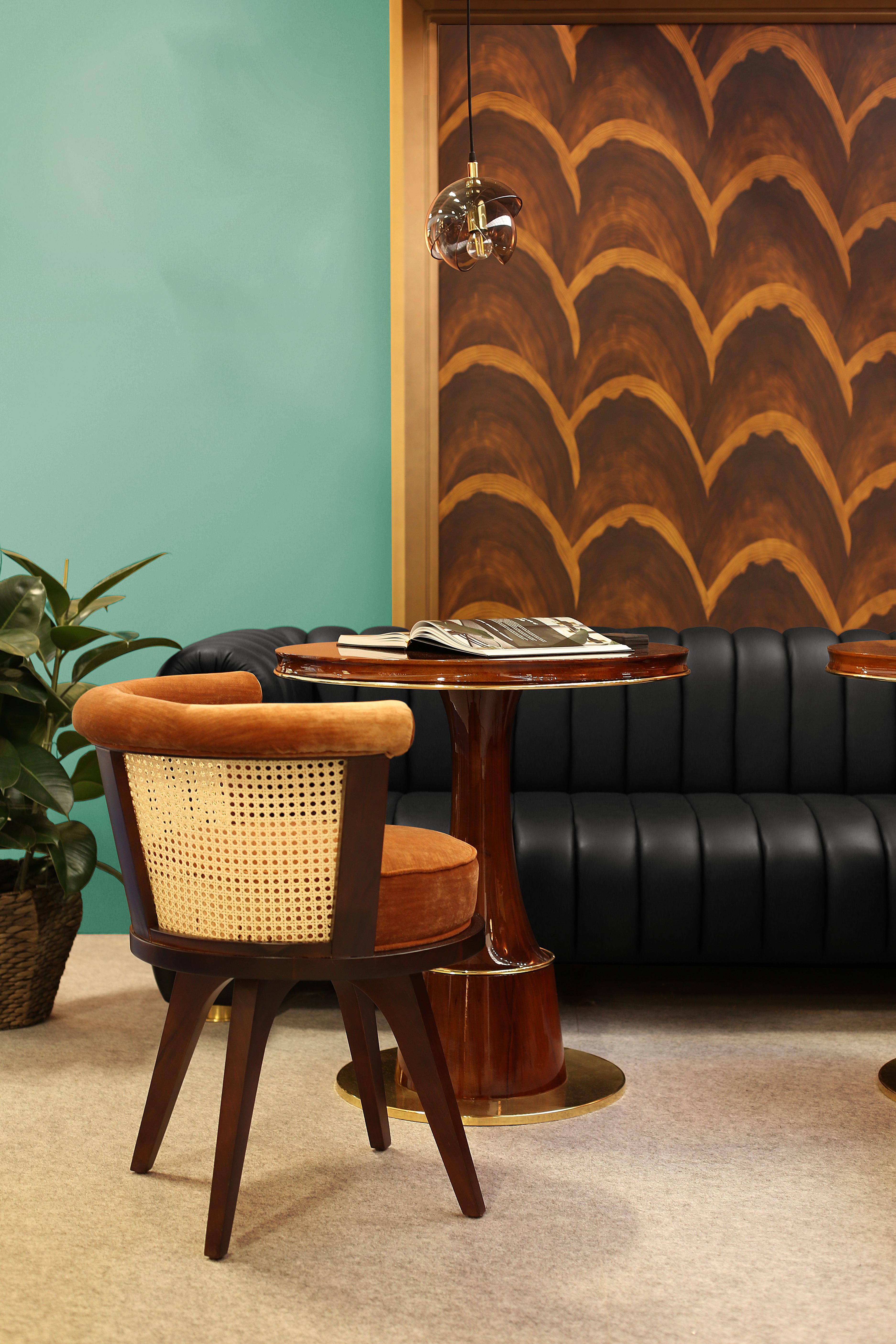 Set of 6 21st Century Leather Velvet Rattan George Dining Chair For Sale 5