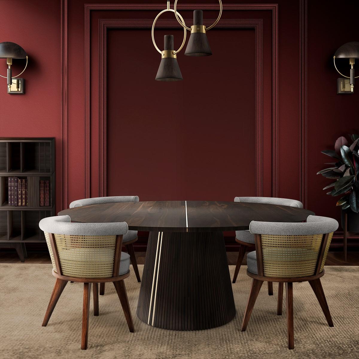 Set of 6 21st Century Leather Velvet Rattan George Dining Chair For Sale 7
