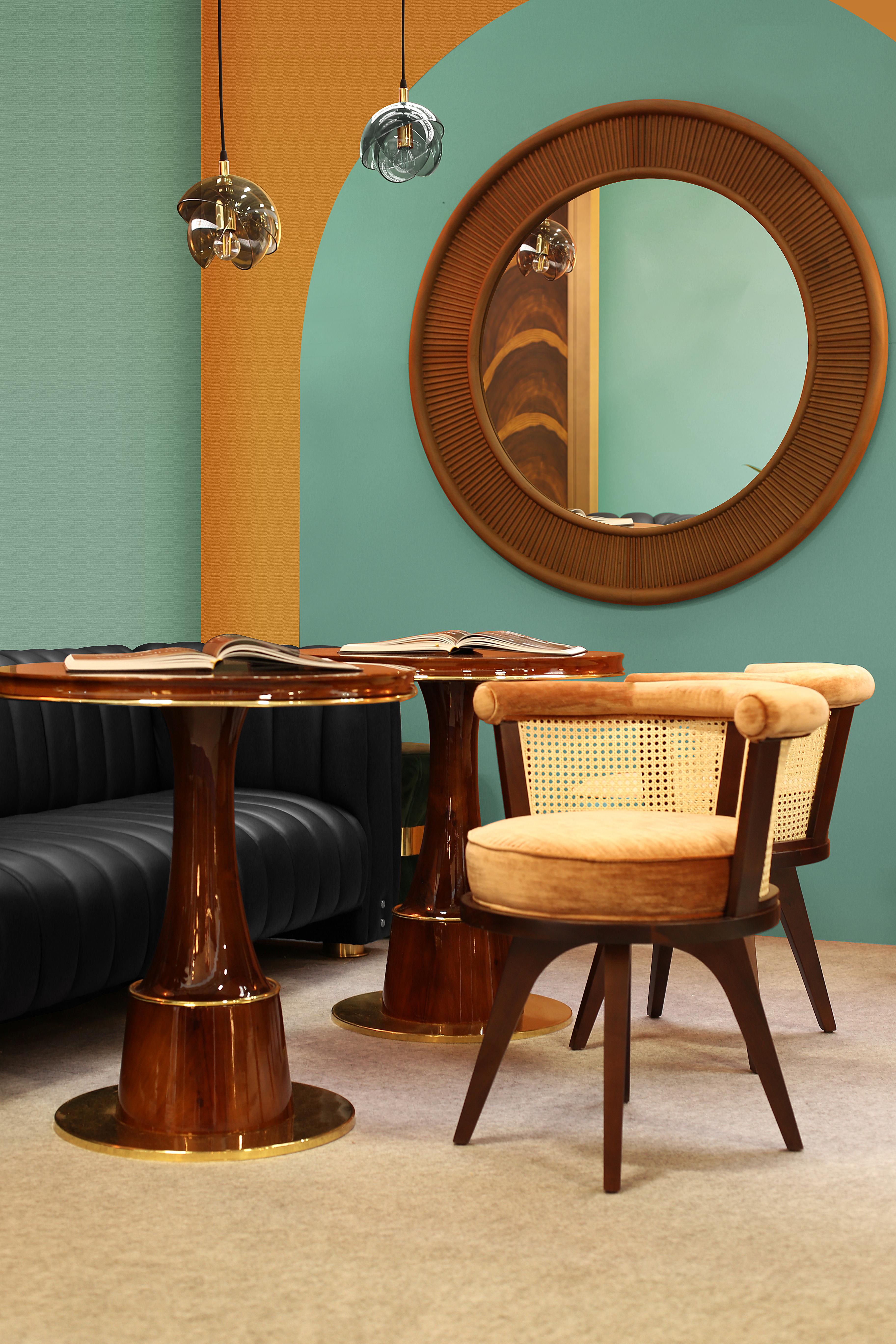 Set of 6 21st Century Leather Velvet Rattan George Dining Chair For Sale 8