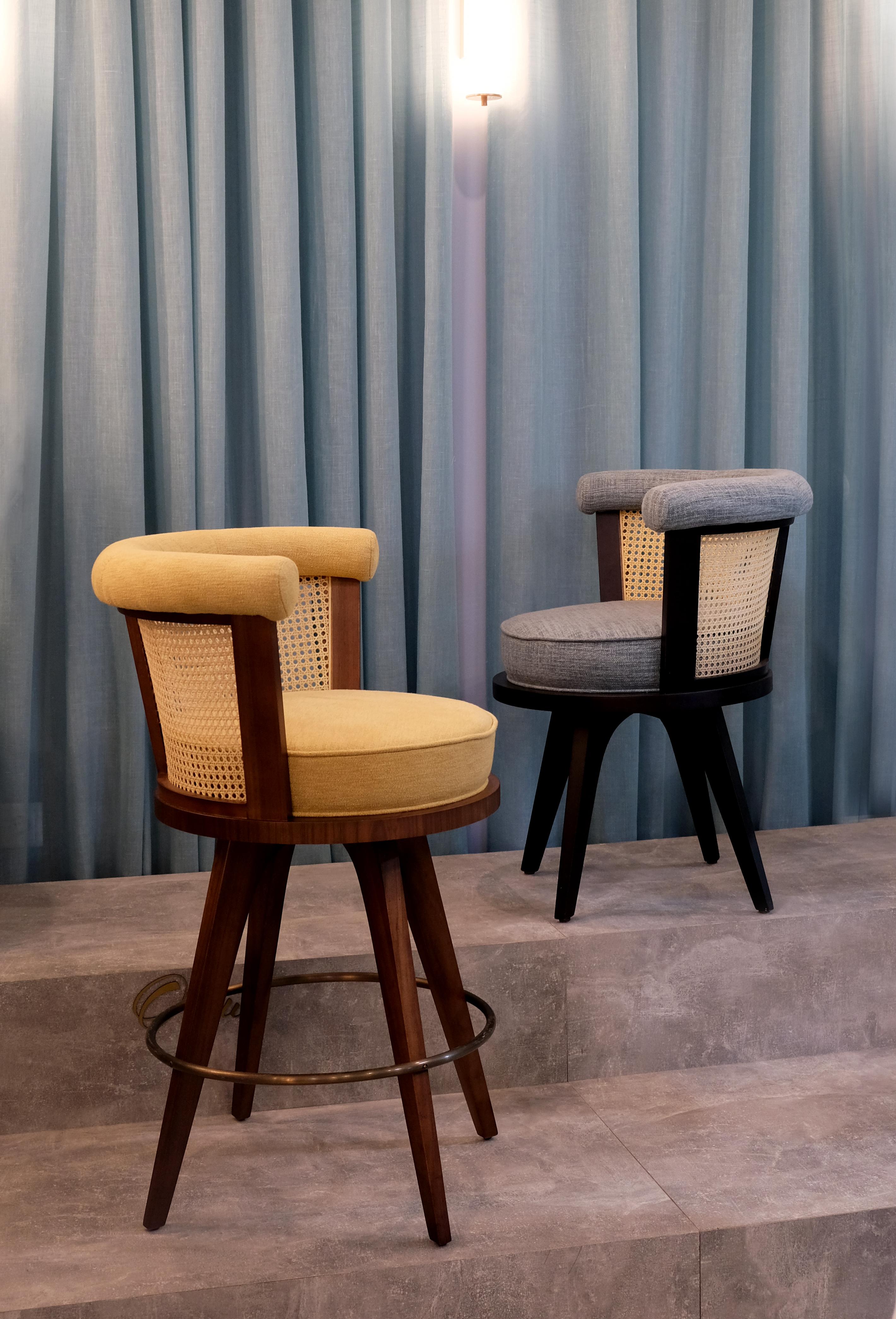 Set of 6 21st Century Leather Velvet Rattan George Dining Chair For Sale 4