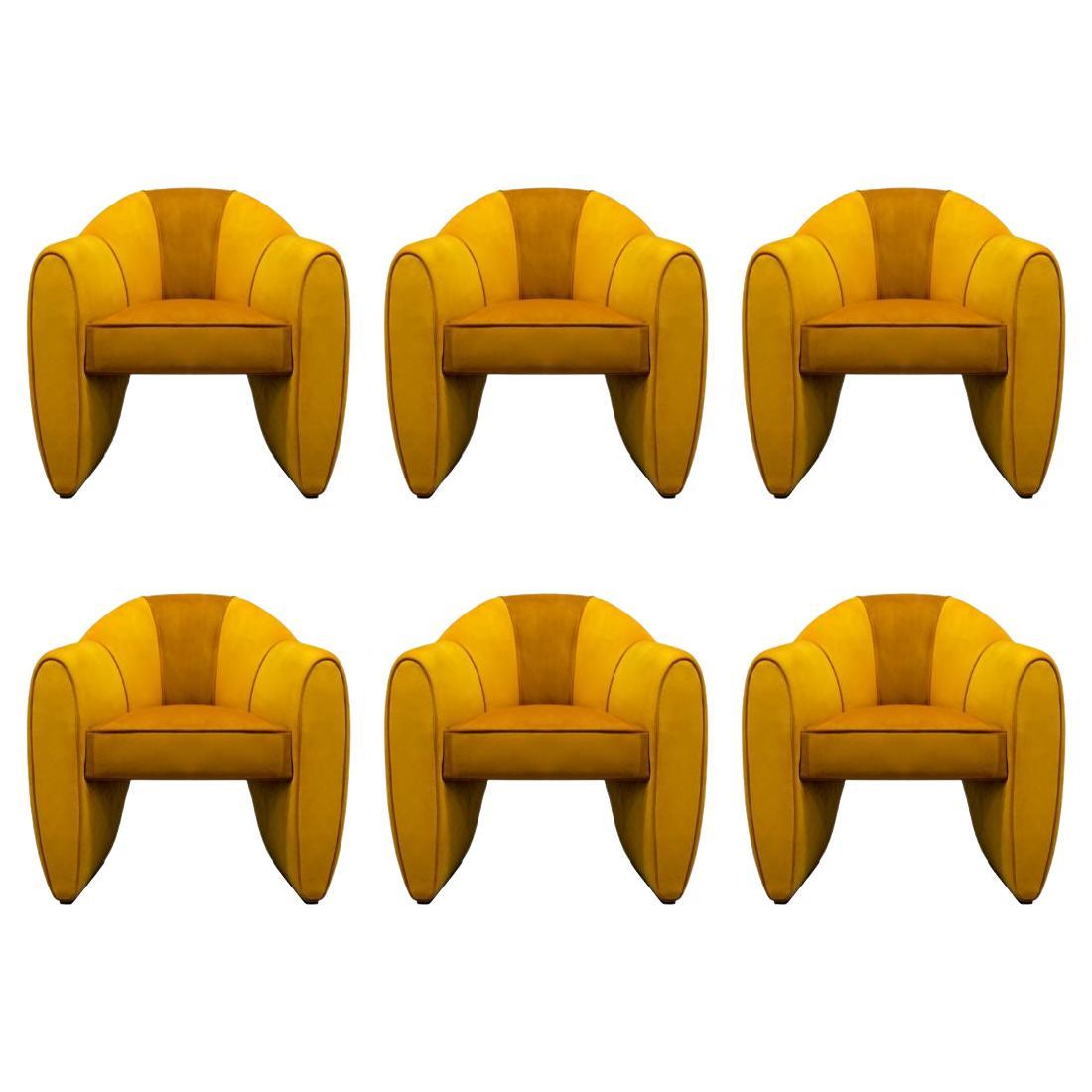 Set of 6 21st Century Viginti XX Dining Chair Cotton Velvet by Malabar
