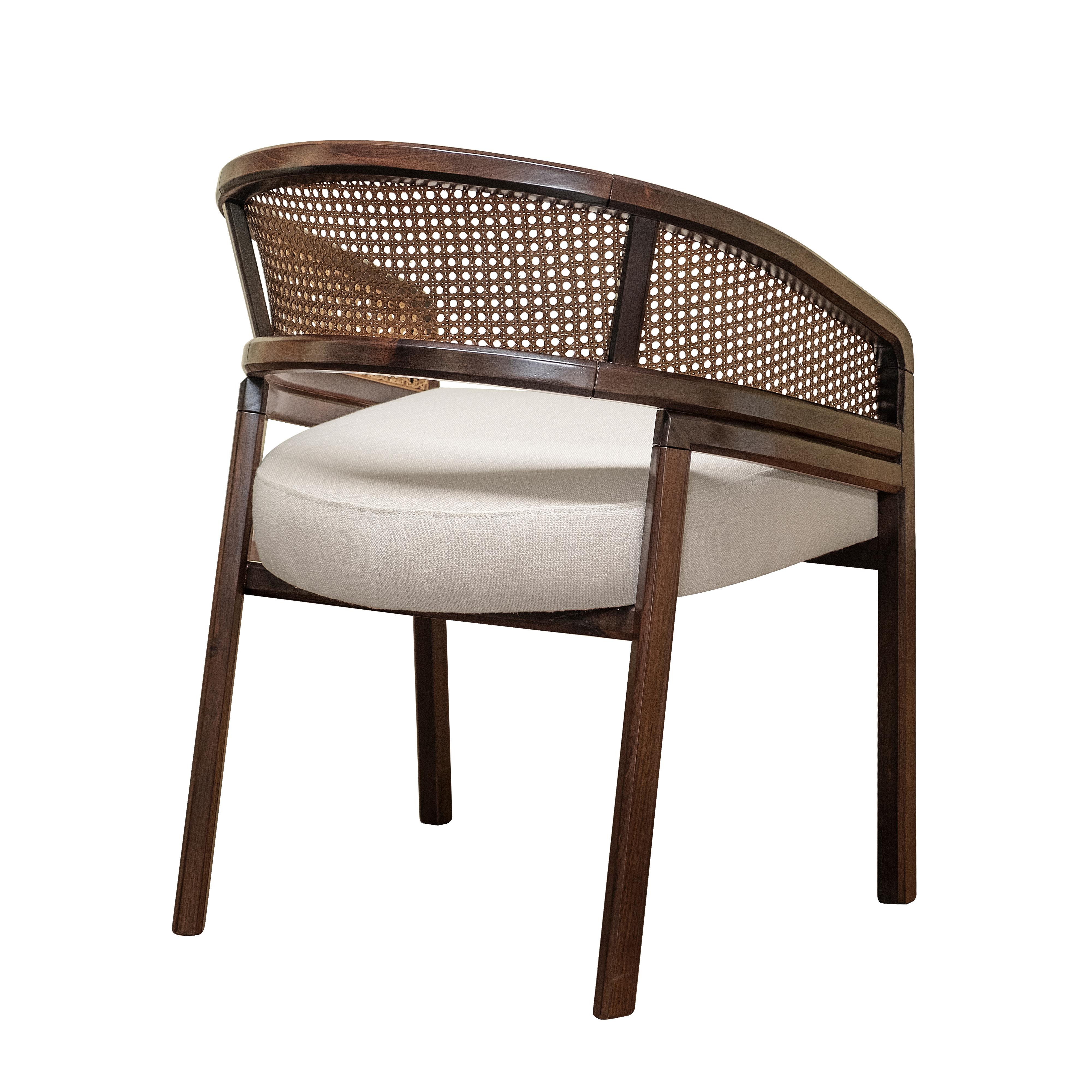 Linen Set of 6 21st Rattan Spencer Dining Chair Wood by Wood Tailors Club For Sale