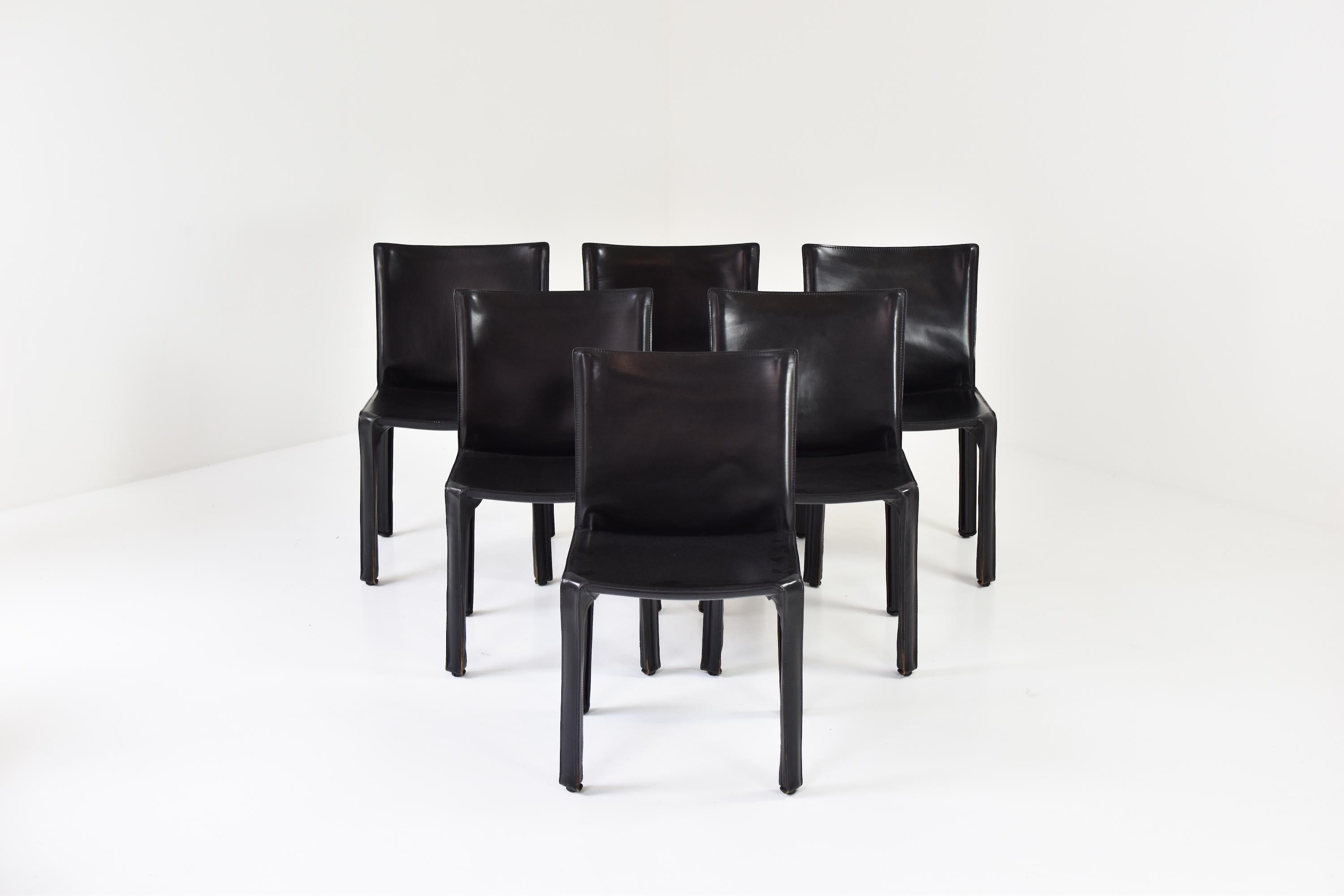 Mid-Century Modern Set of 6 “413” CAB Chairs by Mario Bellini for Cassina, Italy, 1977