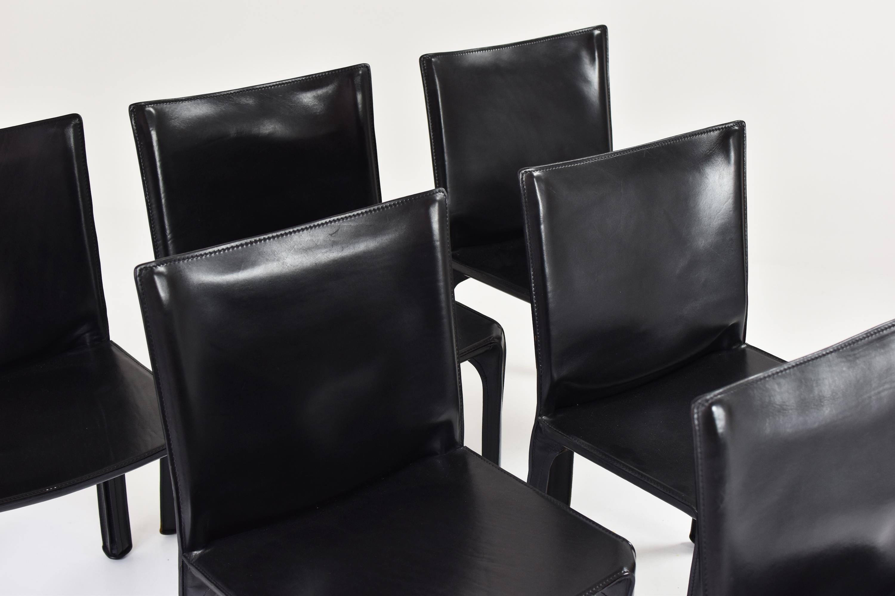 Italian Set of 6 “413” CAB Chairs by Mario Bellini for Cassina, Italy, 1977