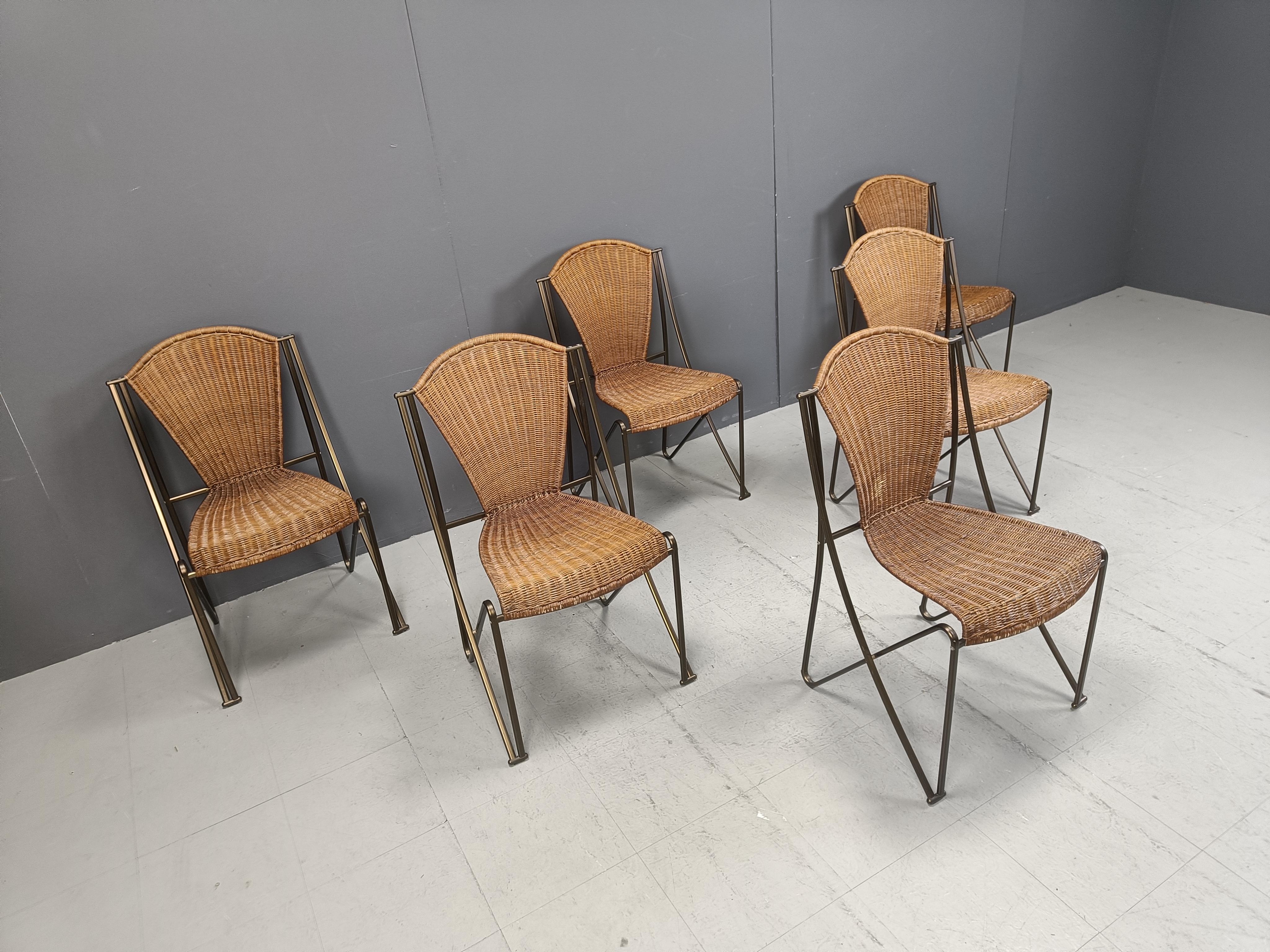 Metallo Set di 6 sedie Abanica in vimini di Oscar Tusquets per Aleph, anni '90 in vendita