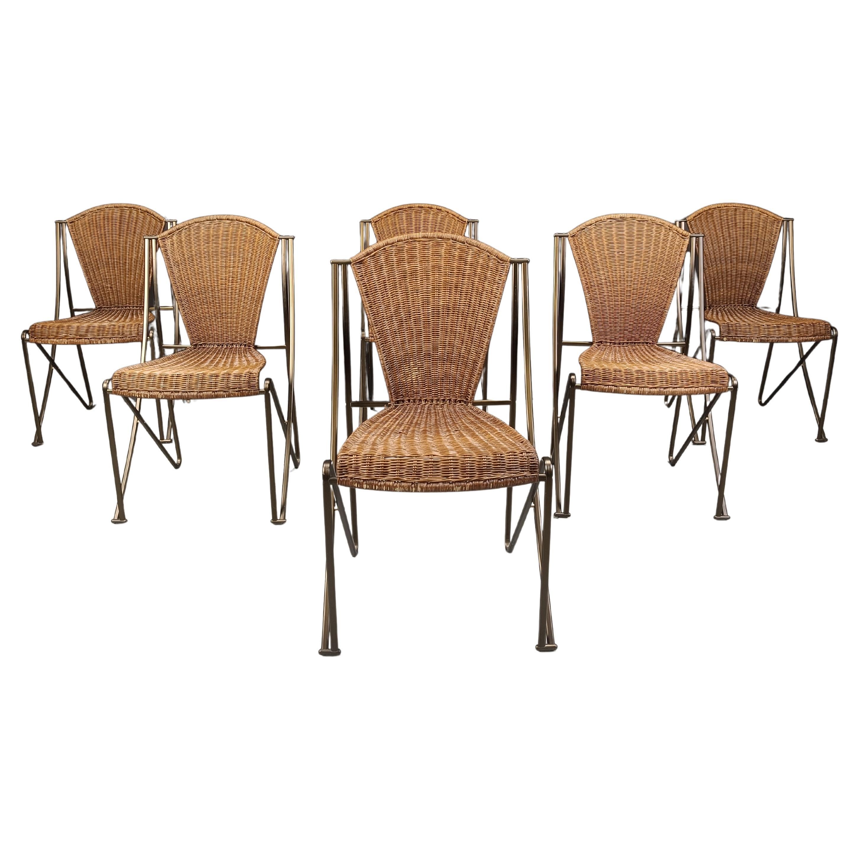 Set of 6 Abanica chairs in wicker by Oscar Tusquets for Aleph, 1990s