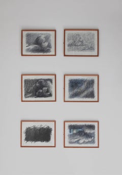 Set of 6 Abstract Pencil on Paper Shaded Line Drawings