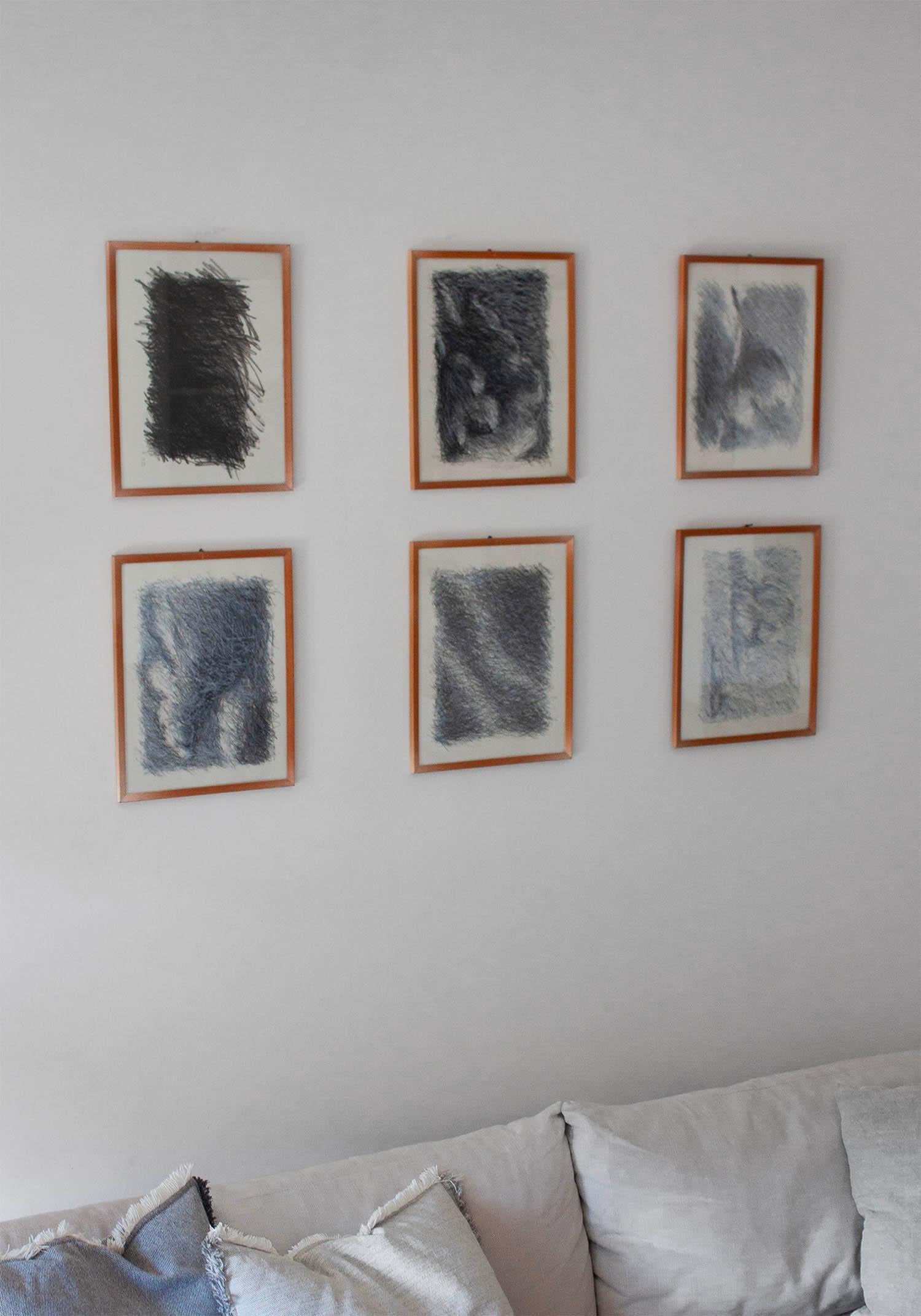 20th Century Set of 6 Abstract Pencil on Paper Shaded Line Drawings For Sale