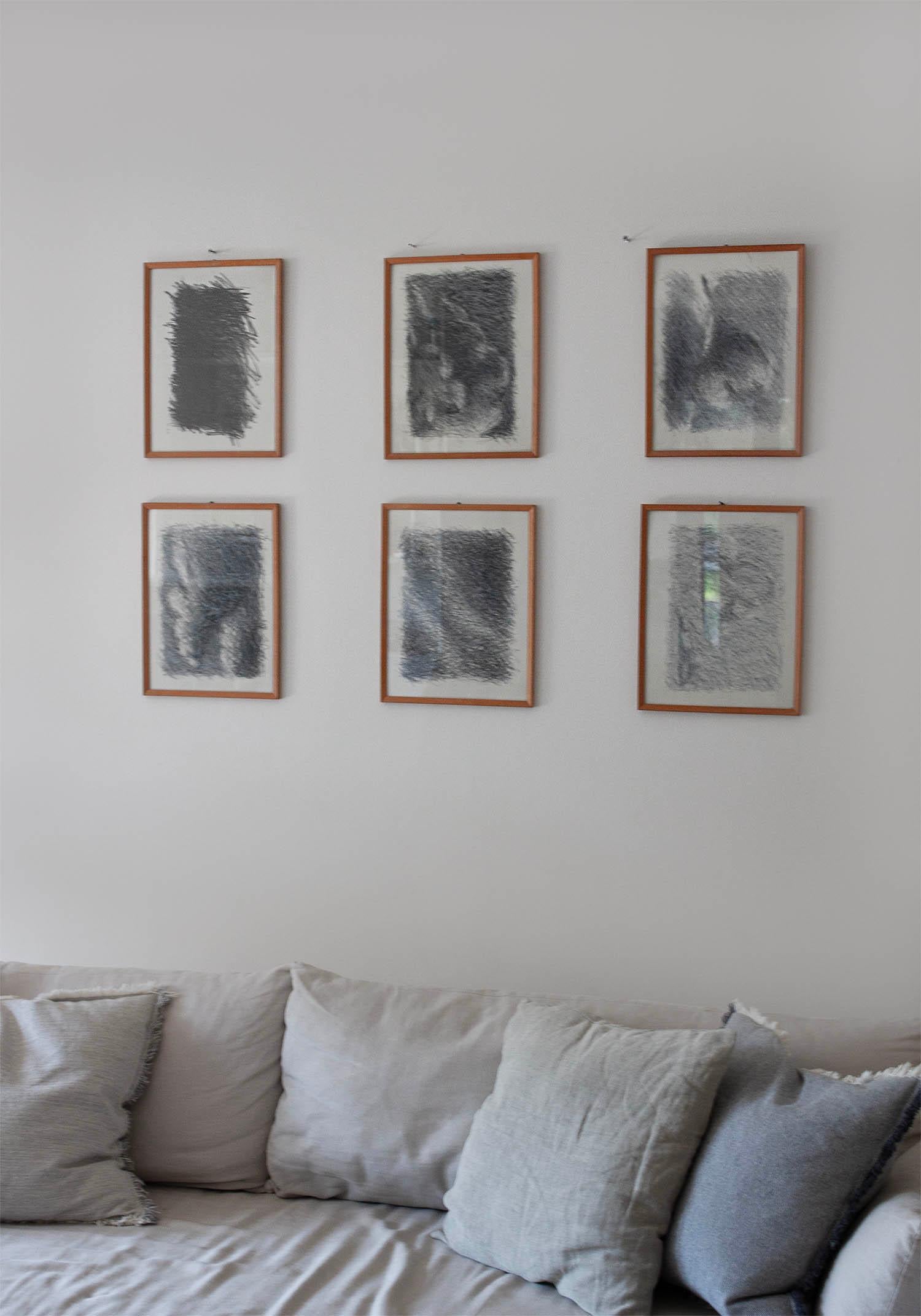 Set of 6 Abstract Pencil on Paper Shaded Line Drawings For Sale 1